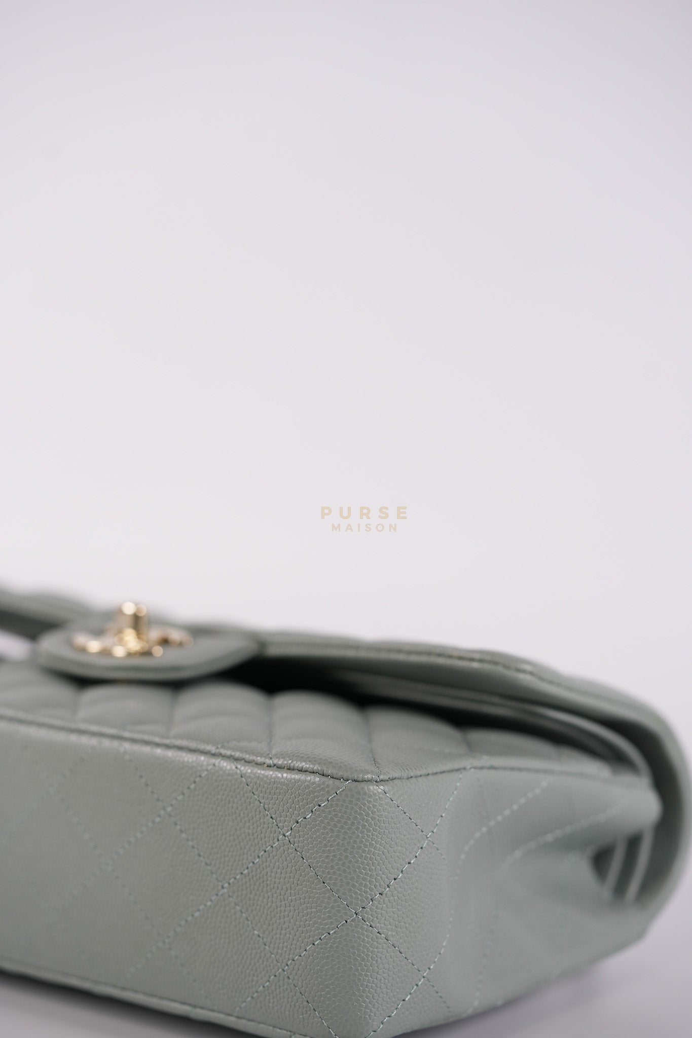 23C Classic Double Flap Small in Grey Quilted Caviar Leather and Light Gold Hardware (Microchip) | Purse Maison Luxury Bags Shop