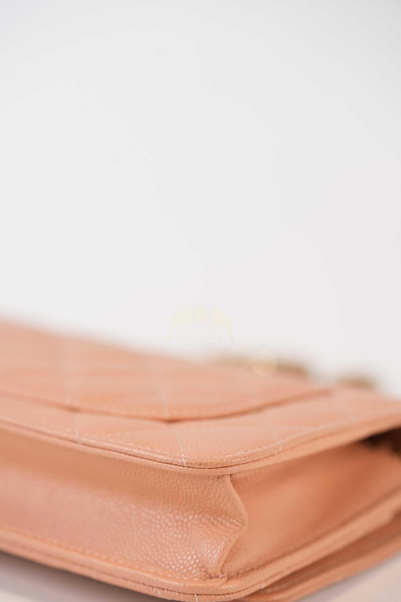 23P Wallet On Chain (WOC) Beige-Peach in Quilted Caviar Light Gold Hardware (Microchip) | Purse Maison Luxury Bags Shop