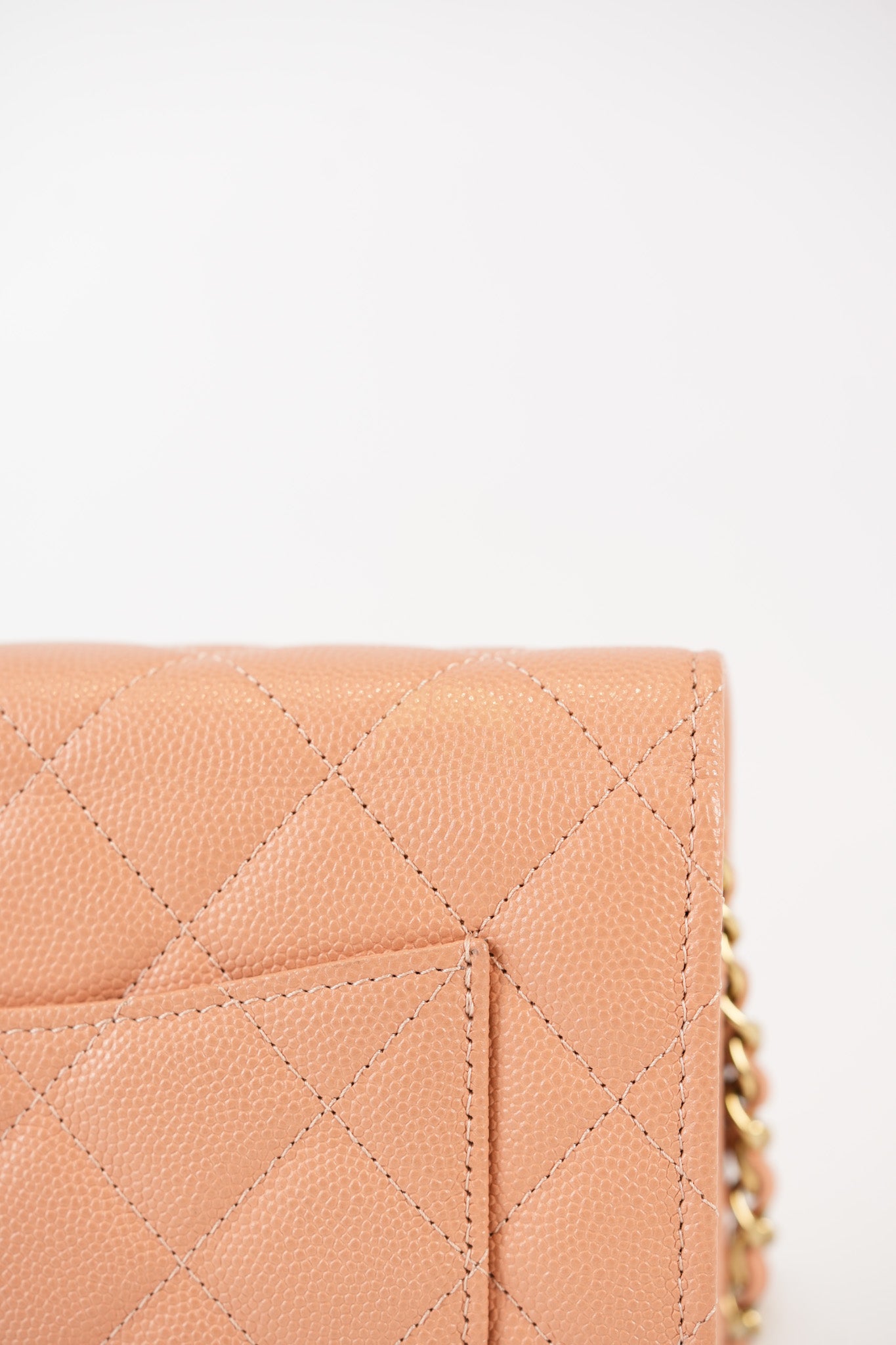 23P Wallet On Chain (WOC) Beige-Peach in Quilted Caviar Light Gold Hardware (Microchip) | Purse Maison Luxury Bags Shop