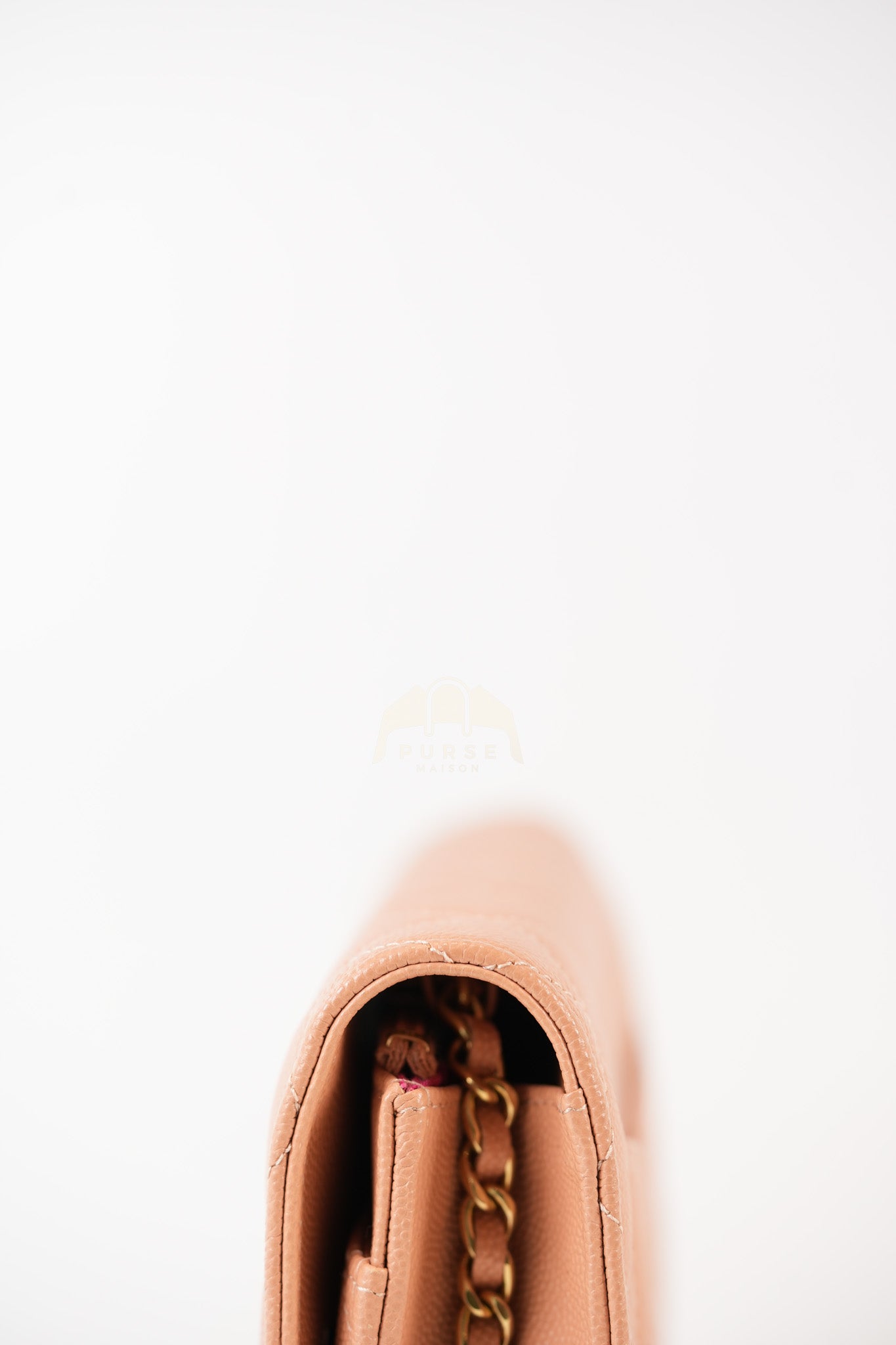 23P Wallet On Chain (WOC) Beige-Peach in Quilted Caviar Light Gold Hardware (Microchip) | Purse Maison Luxury Bags Shop