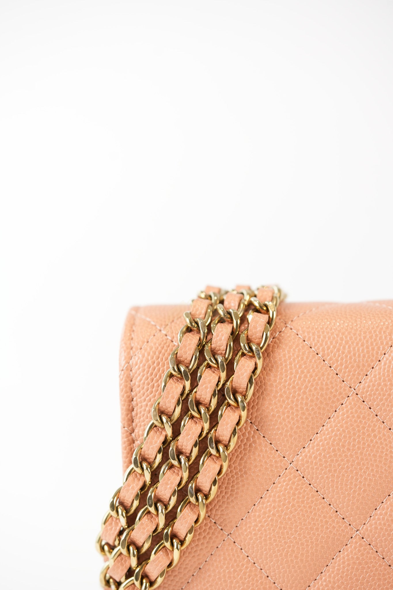 23P Wallet On Chain (WOC) Beige-Peach in Quilted Caviar Light Gold Hardware (Microchip) | Purse Maison Luxury Bags Shop