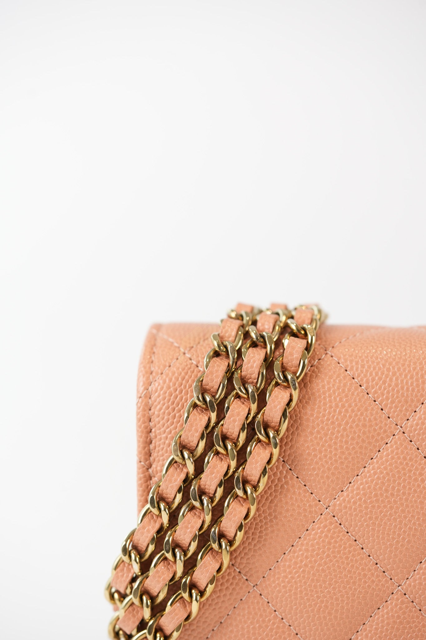 23P Wallet On Chain (WOC) Beige-Peach in Quilted Caviar Light Gold Hardware (Microchip) | Purse Maison Luxury Bags Shop