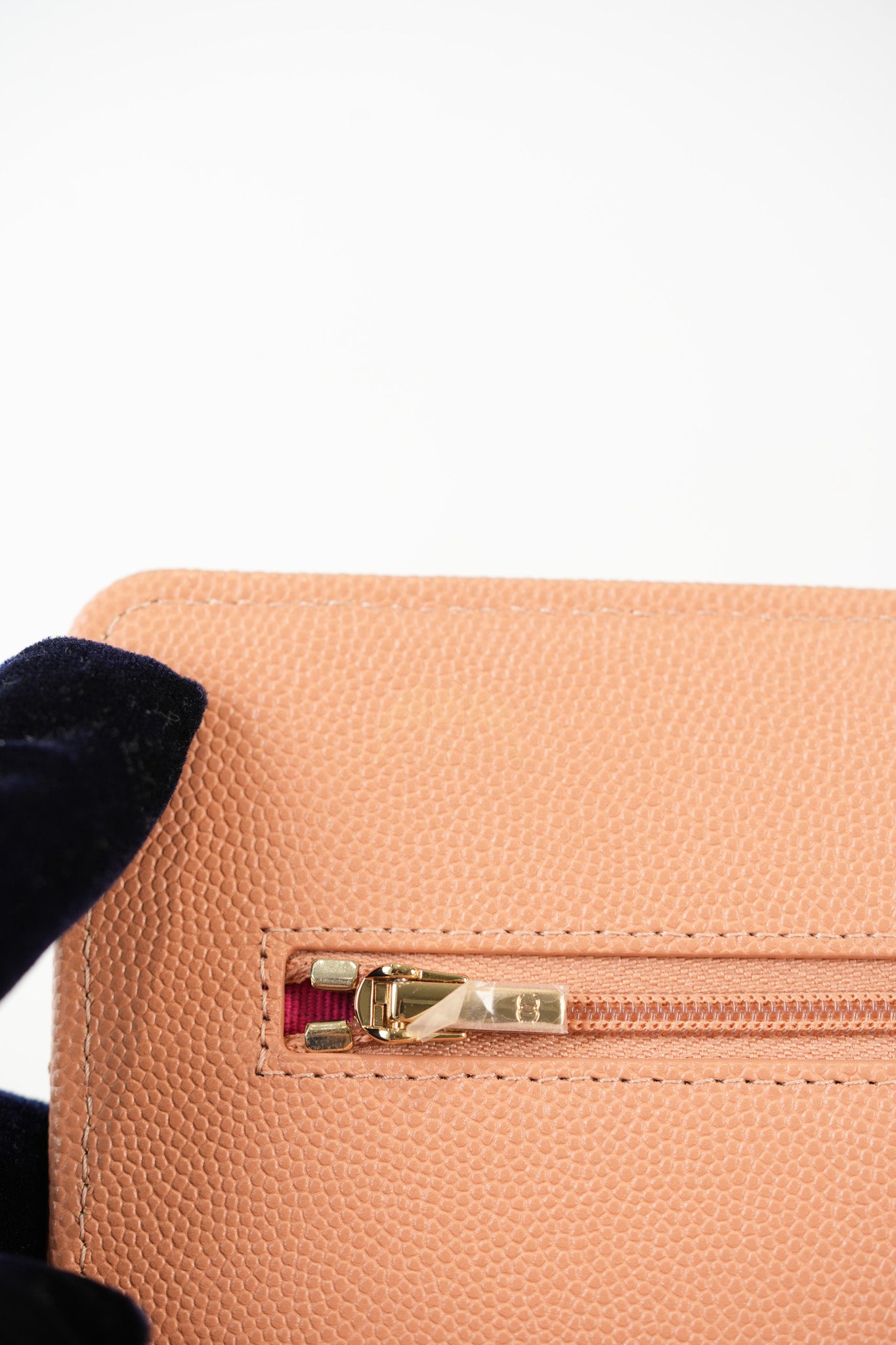 23P Wallet On Chain (WOC) Beige-Peach in Quilted Caviar Light Gold Hardware (Microchip) | Purse Maison Luxury Bags Shop