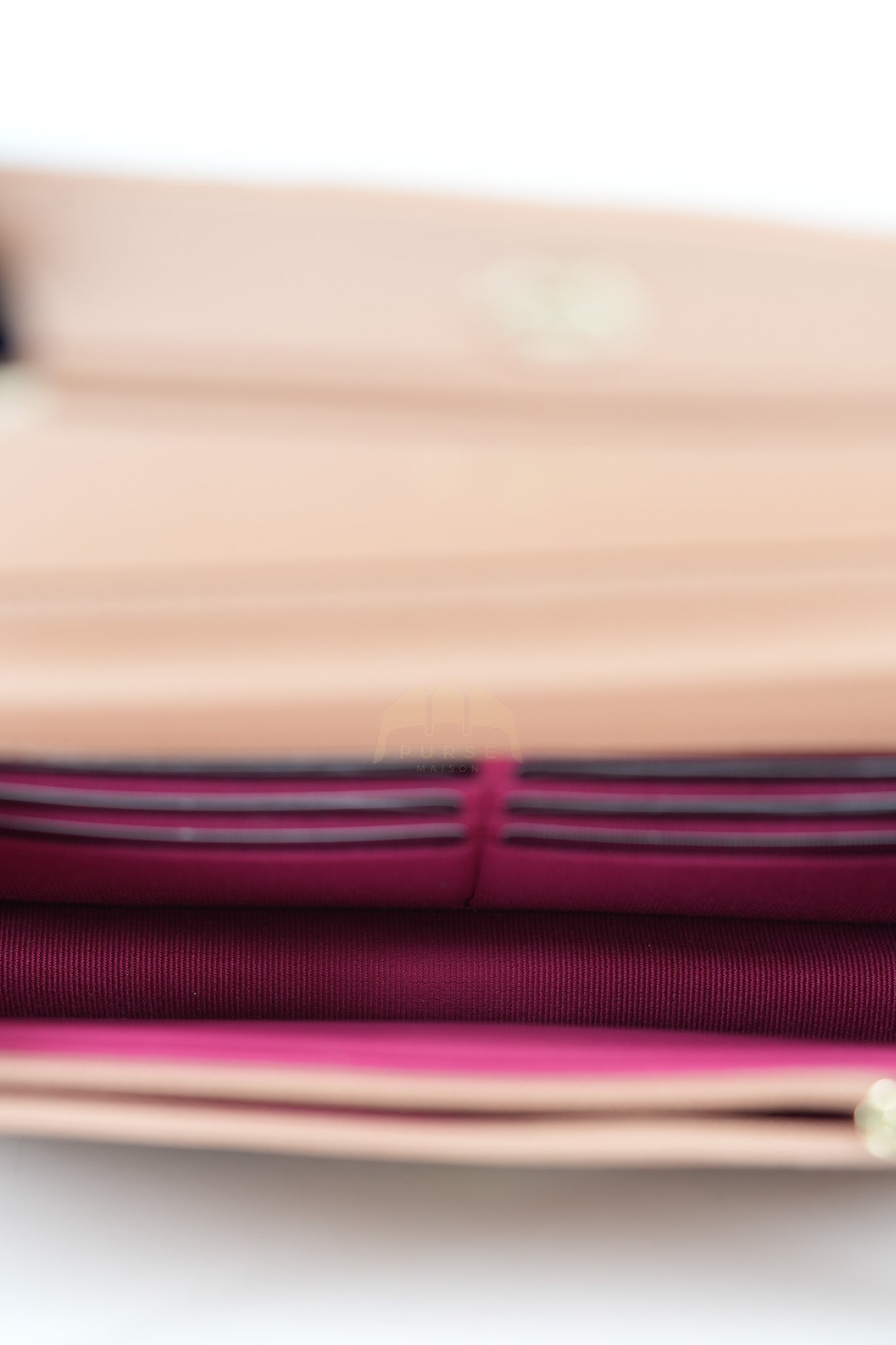 23P Wallet On Chain (WOC) Beige-Peach in Quilted Caviar Light Gold Hardware (Microchip) | Purse Maison Luxury Bags Shop