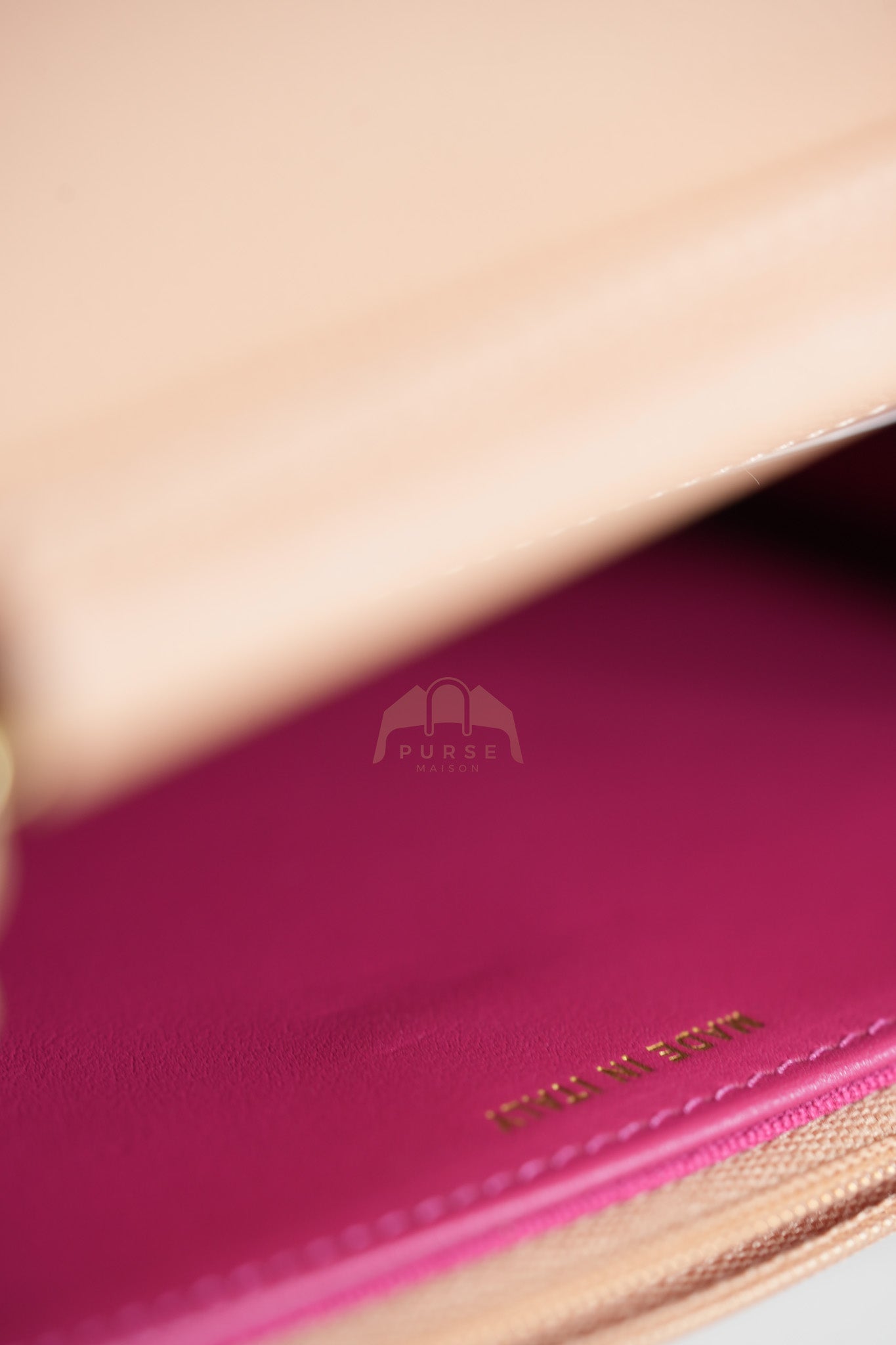 23P Wallet On Chain (WOC) Beige-Peach in Quilted Caviar Light Gold Hardware (Microchip) | Purse Maison Luxury Bags Shop