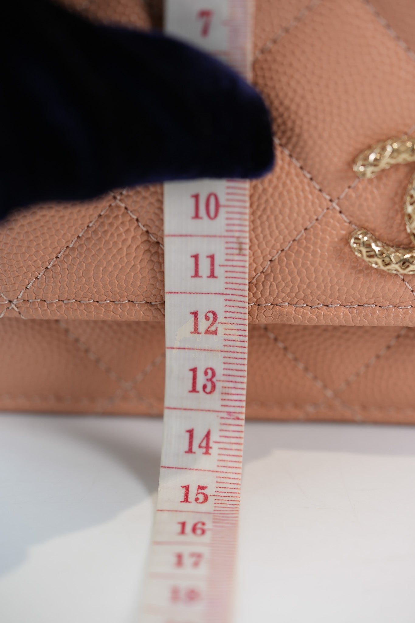 23P Wallet On Chain (WOC) Beige-Peach in Quilted Caviar Light Gold Hardware (Microchip) | Purse Maison Luxury Bags Shop