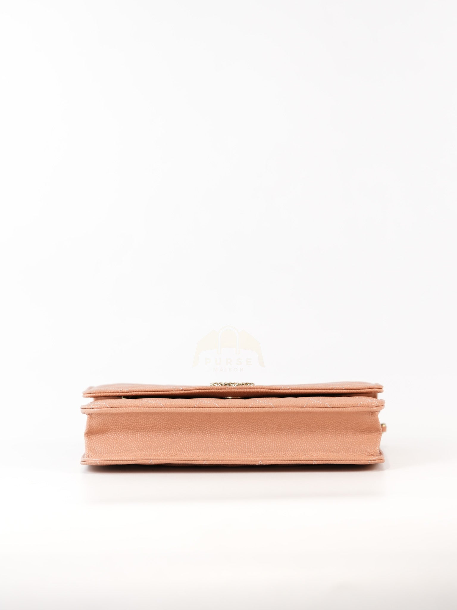 23P Wallet On Chain (WOC) Beige-Peach in Quilted Caviar Light Gold Hardware (Microchip) | Purse Maison Luxury Bags Shop