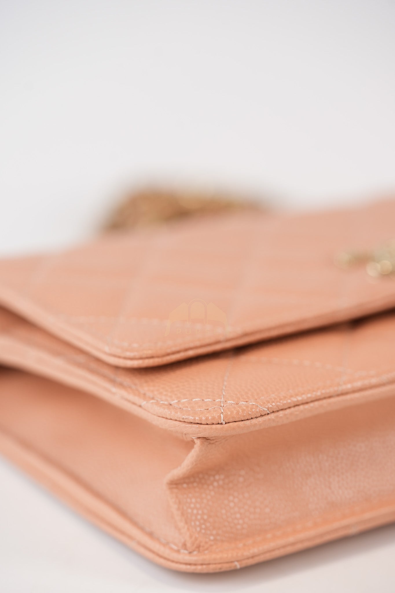 23P Wallet On Chain (WOC) Beige-Peach in Quilted Caviar Light Gold Hardware (Microchip) | Purse Maison Luxury Bags Shop