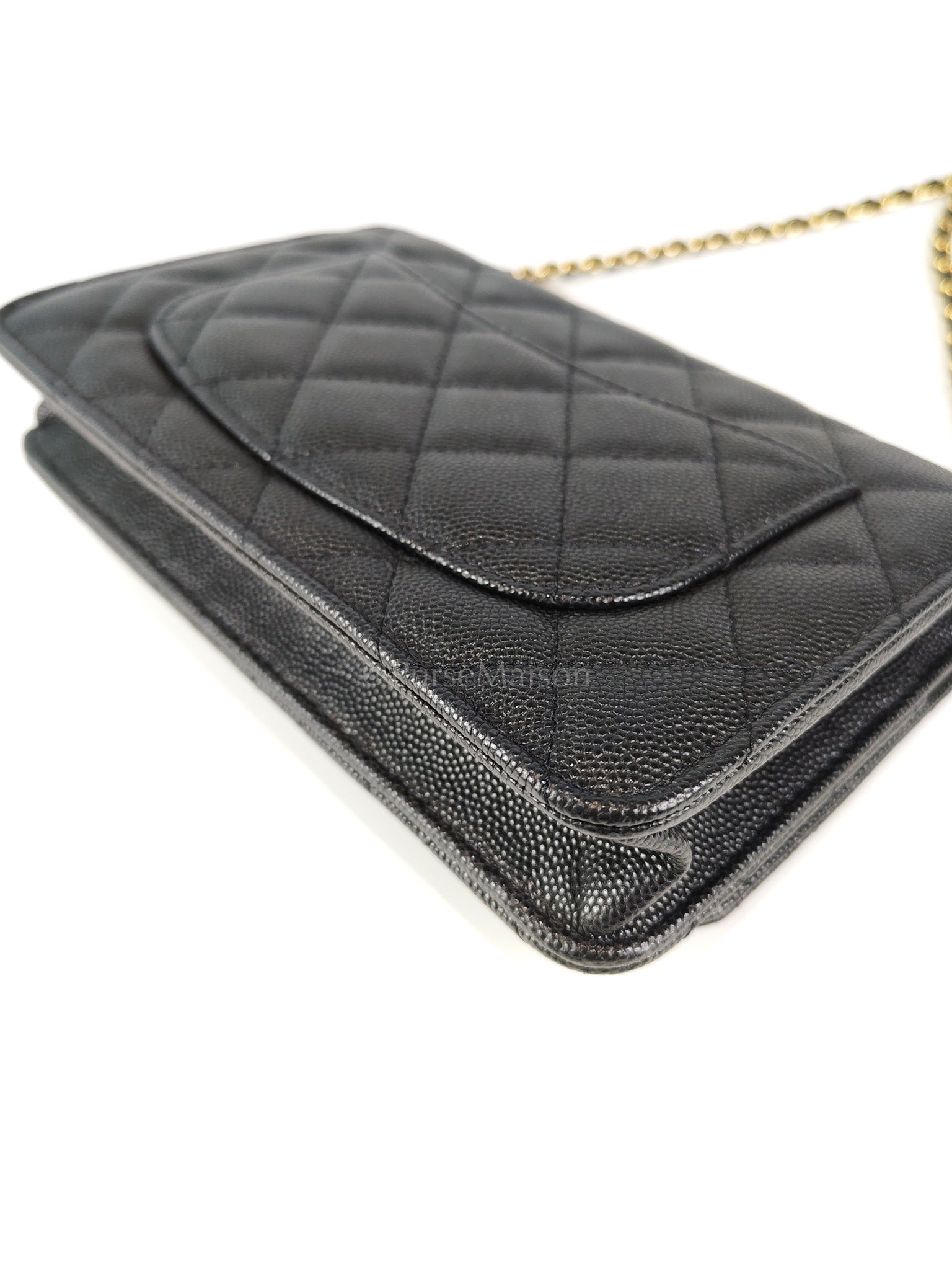 23S Wallet On Chain in Black Caviar Leather & Crystal Enamel Gold Hardware (Microchip) | Purse Maison Luxury Bags Shop