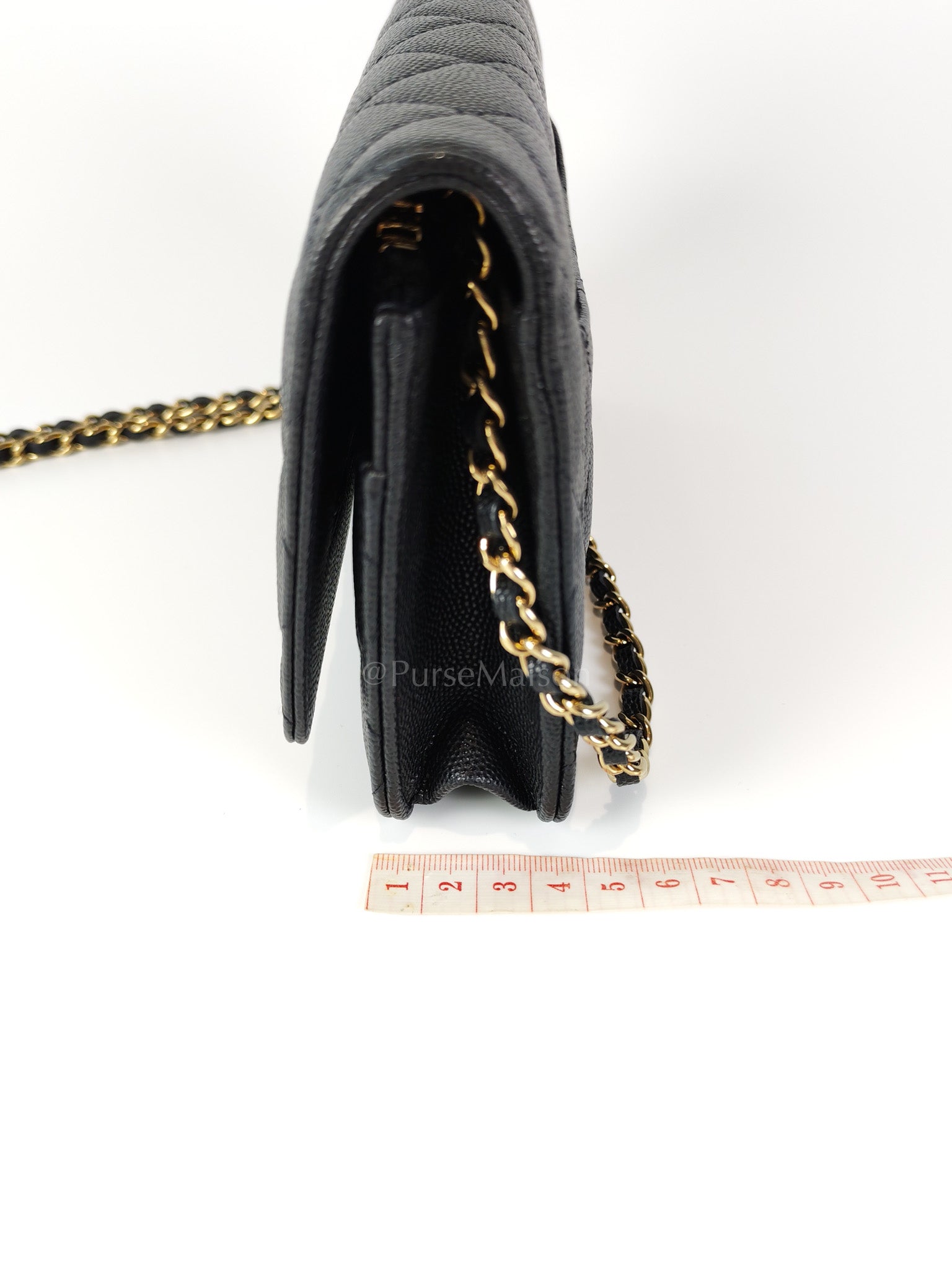 23S Wallet On Chain in Black Caviar Leather & Crystal Enamel Gold Hardware (Microchip) | Purse Maison Luxury Bags Shop