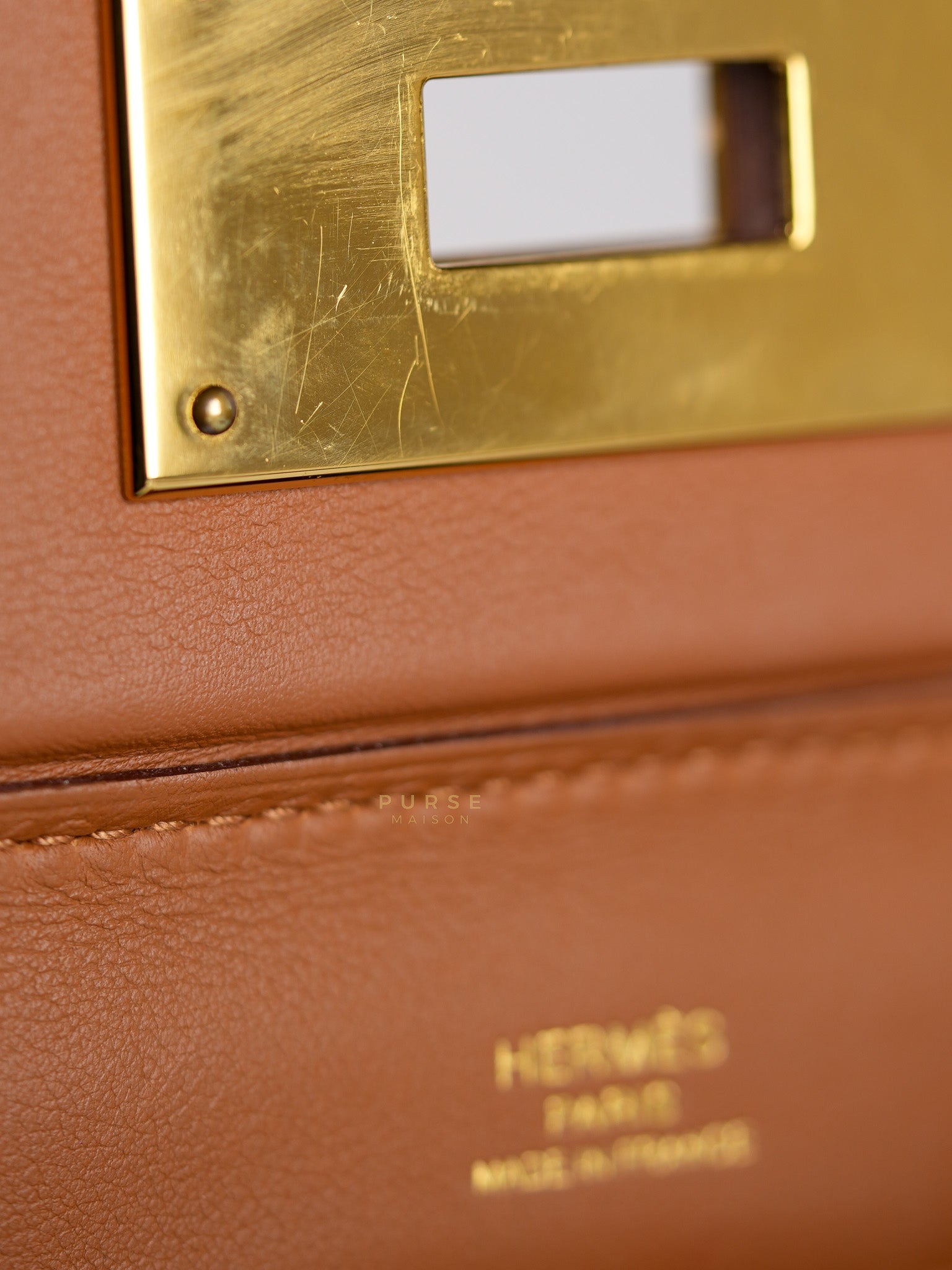 24/24 21 Gold Evercolor Leather in Gold Hardware Stamp U (2022) | Purse Maison Luxury Bags Shop