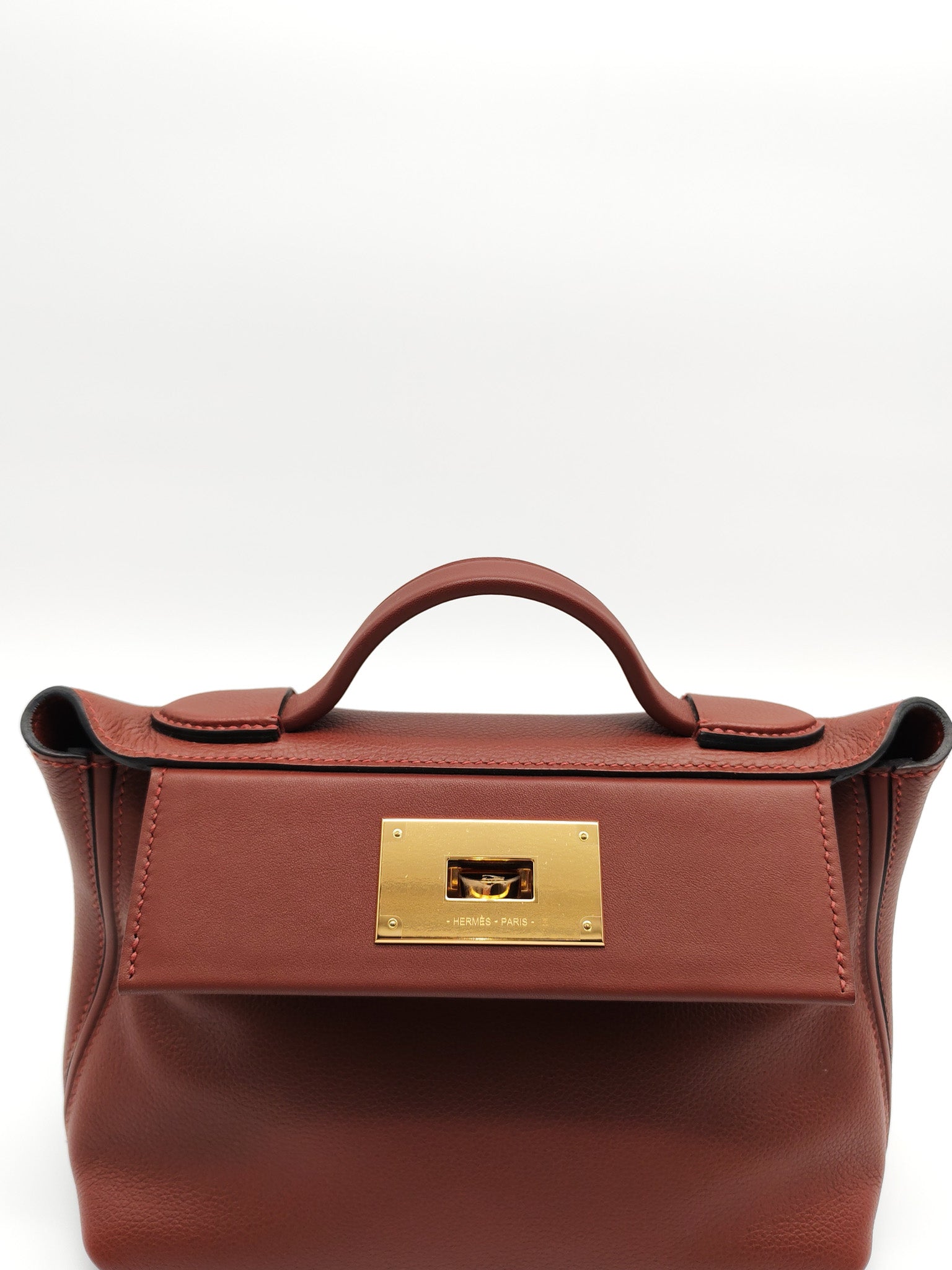 24/24 Mini in Rouge H Evercolor Leather and Gold Hardware Stamp W (2024) | Purse Maison Luxury Bags Shop