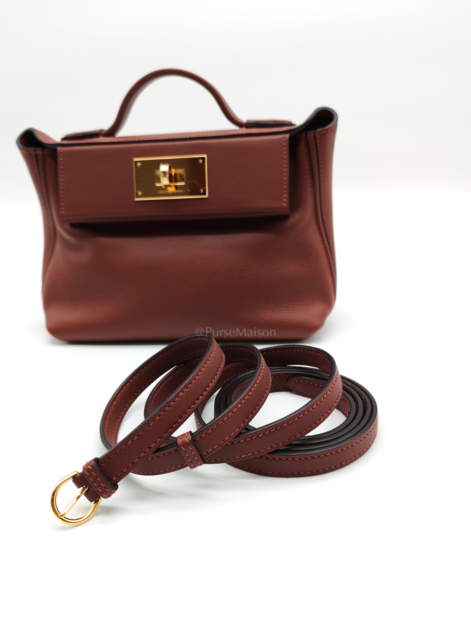 24/24 Mini in Rouge H Evercolor Leather and Gold Hardware Stamp W (2024) | Purse Maison Luxury Bags Shop