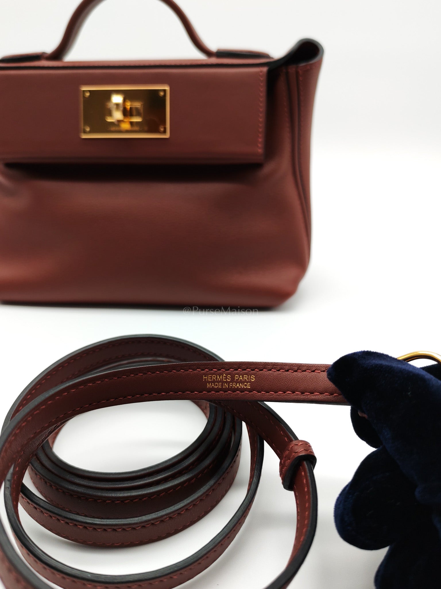 24/24 Mini in Rouge H Evercolor Leather and Gold Hardware Stamp W (2024) | Purse Maison Luxury Bags Shop