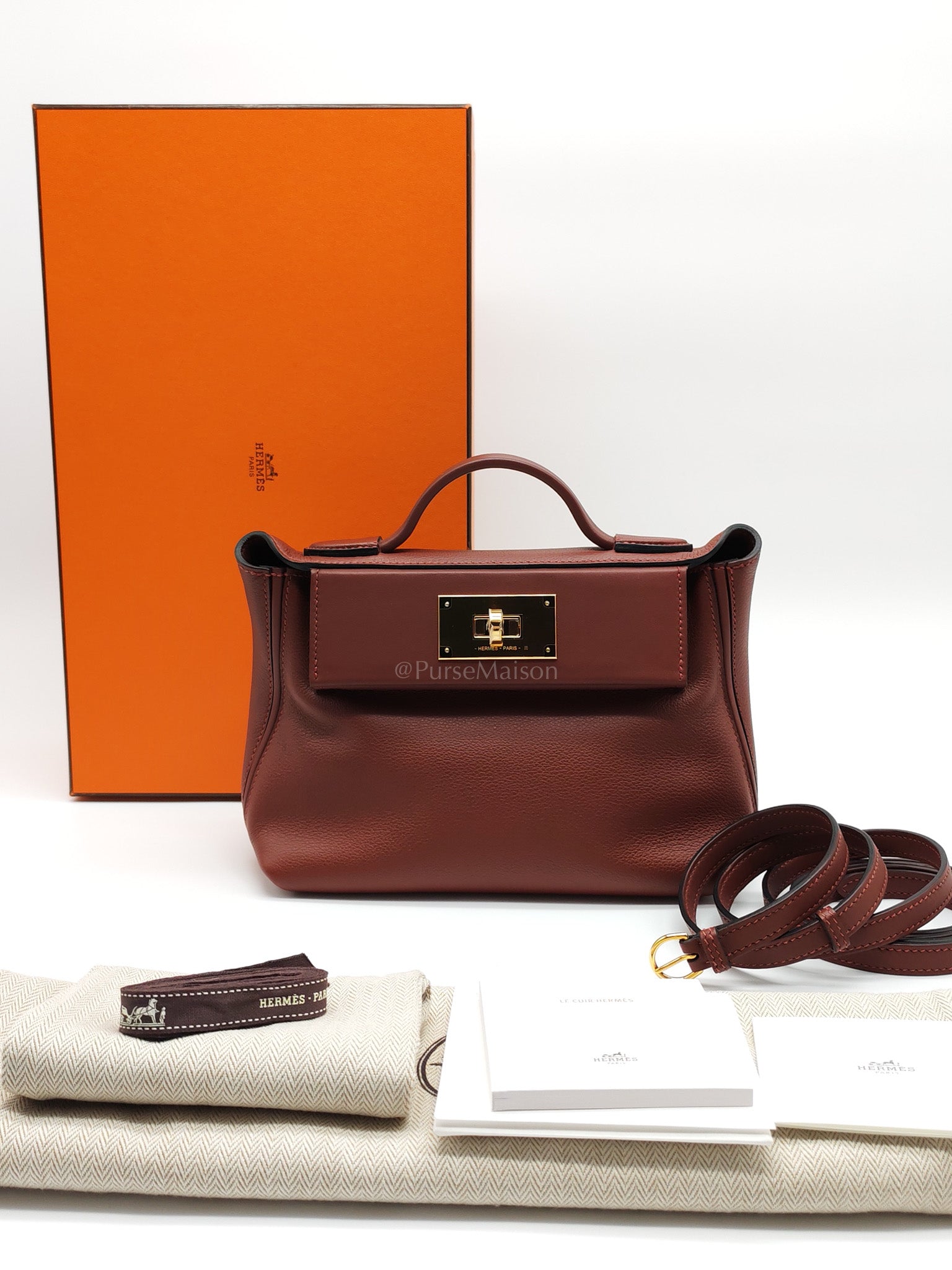 24/24 Mini in Rouge H Evercolor Leather and Gold Hardware Stamp W (2024) | Purse Maison Luxury Bags Shop