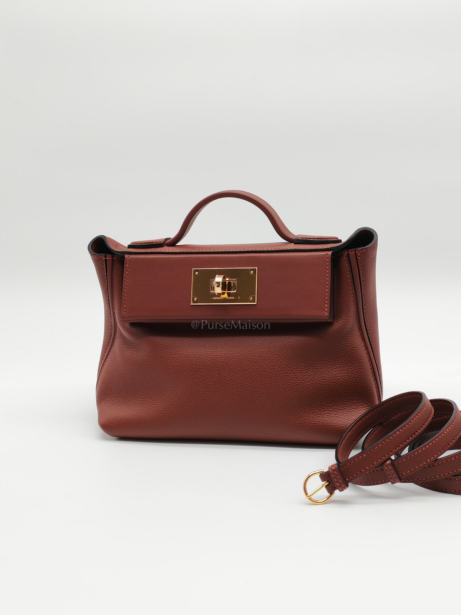 24/24 Mini in Rouge H Evercolor Leather and Gold Hardware Stamp W (2024) | Purse Maison Luxury Bags Shop