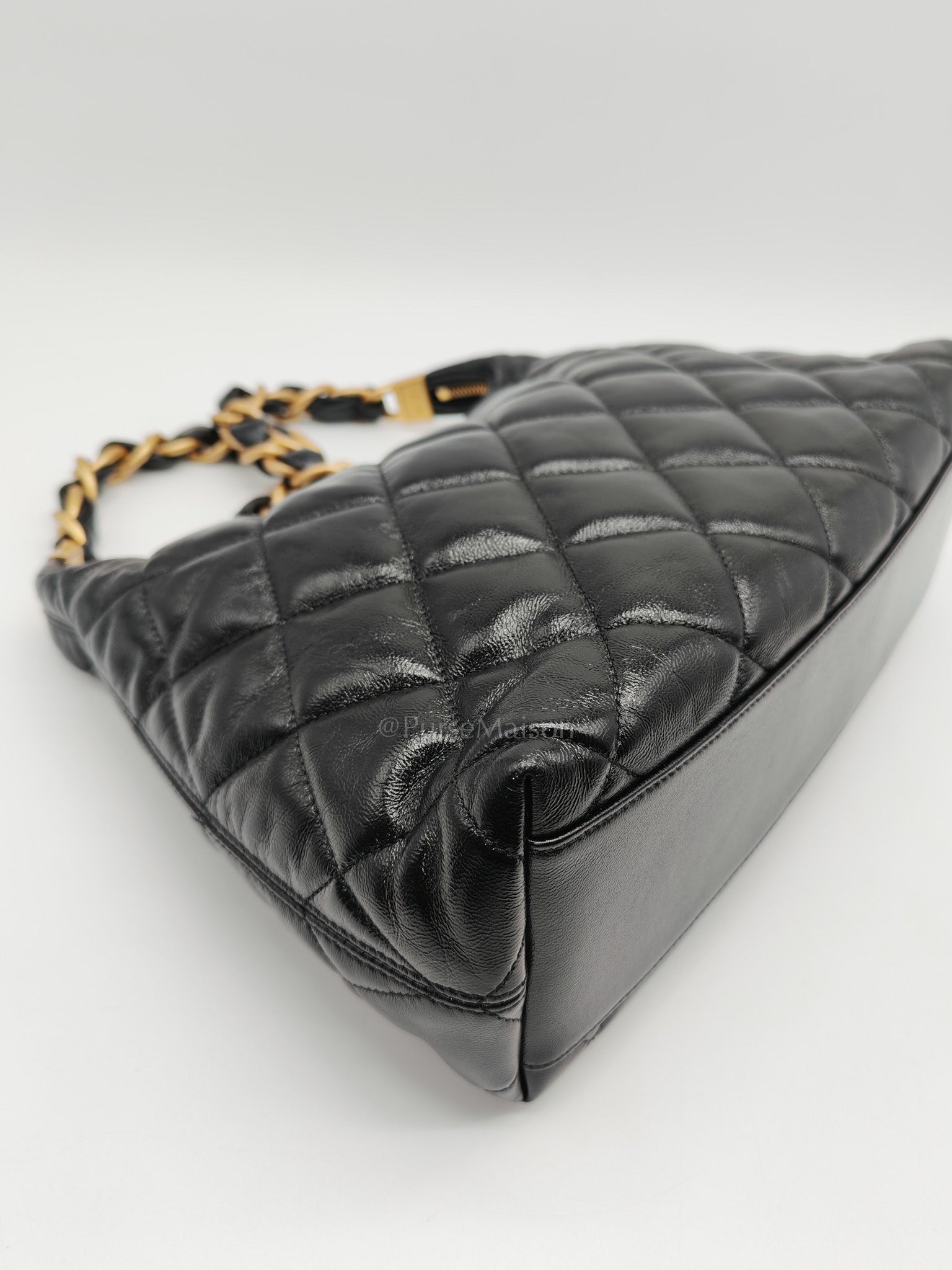 24A Hobo Bag in Black Lambskin Leather & Aged Gold Hardware Microchip | Purse Maison Luxury Bags Shop