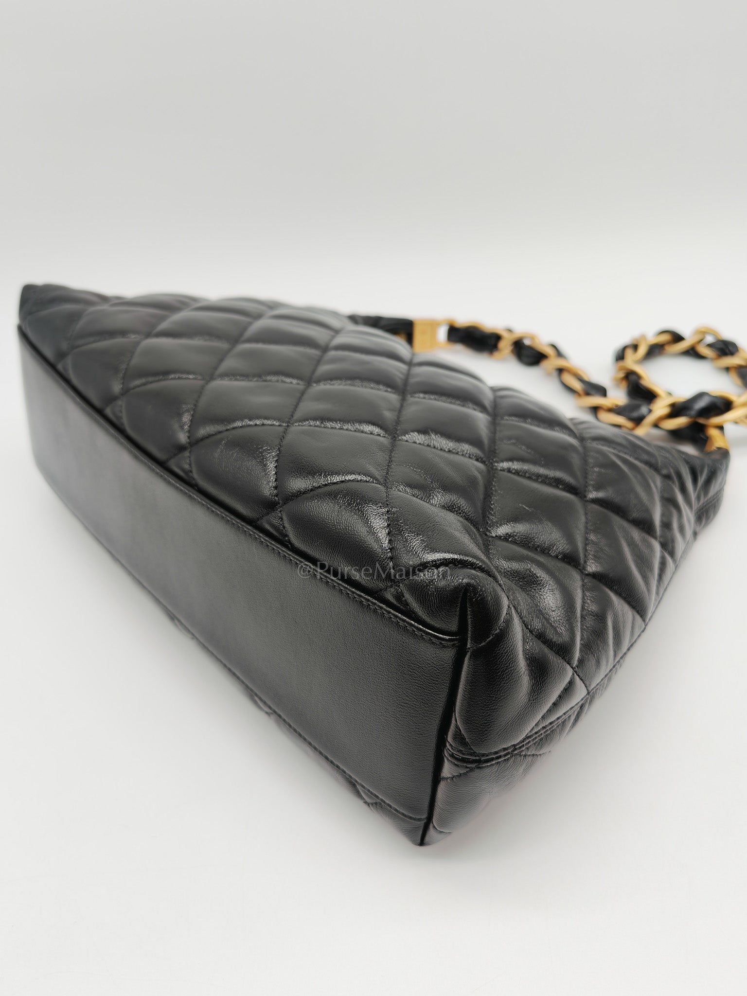 24A Hobo Bag in Black Lambskin Leather & Aged Gold Hardware Microchip | Purse Maison Luxury Bags Shop
