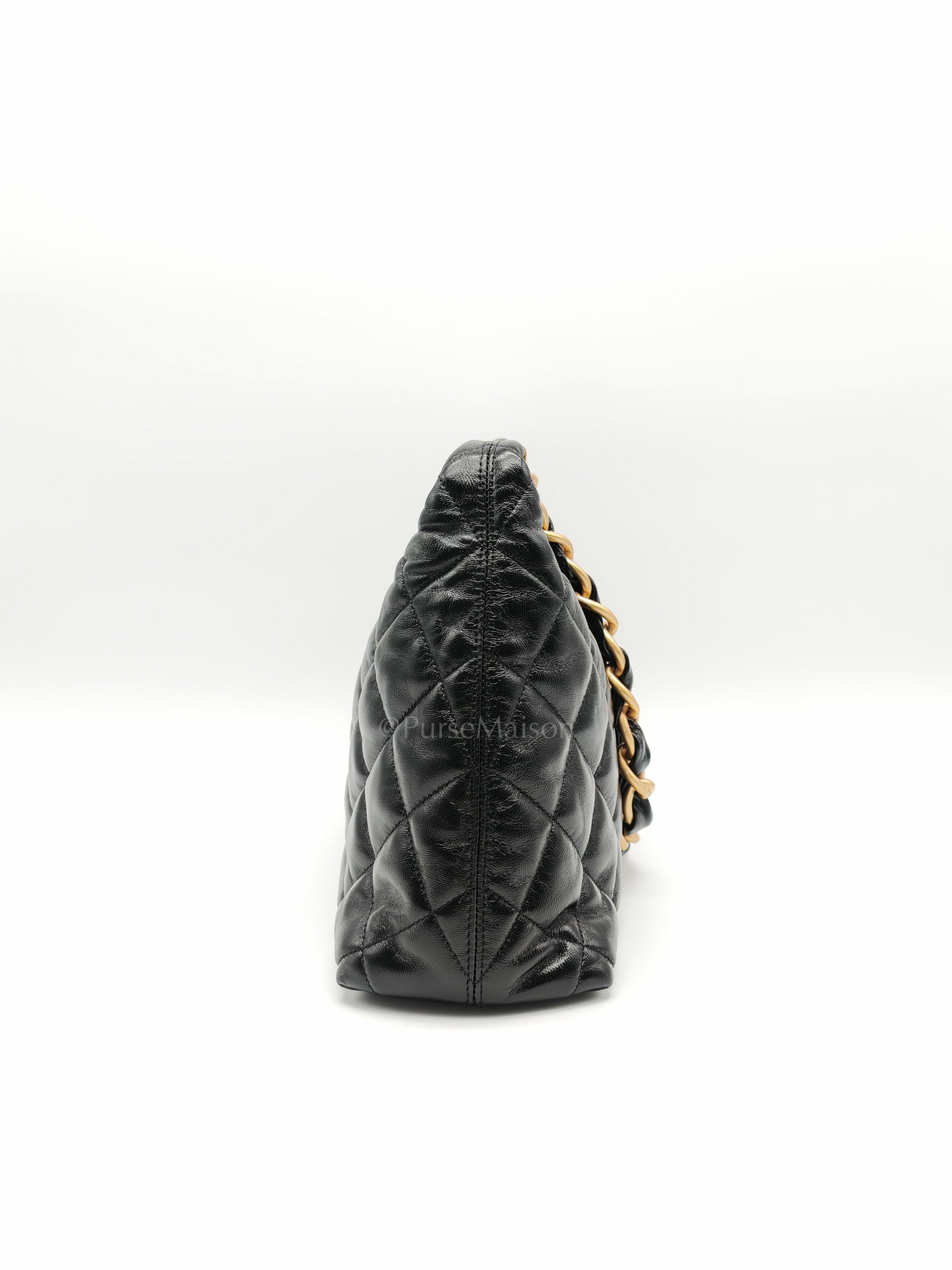 24A Hobo Bag in Black Lambskin Leather & Aged Gold Hardware Microchip | Purse Maison Luxury Bags Shop