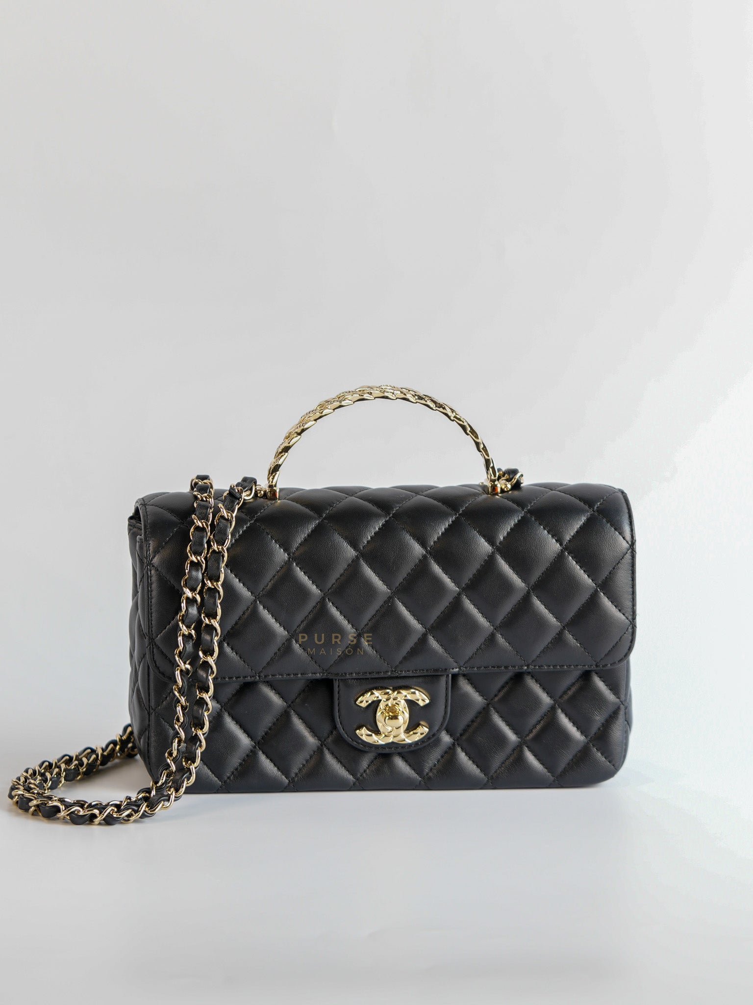 24A Mini Rectangular Top Handle in Lambskin Leather and Light Gold Hardware(Microchip) | Purse Maison Luxury Bags Shop