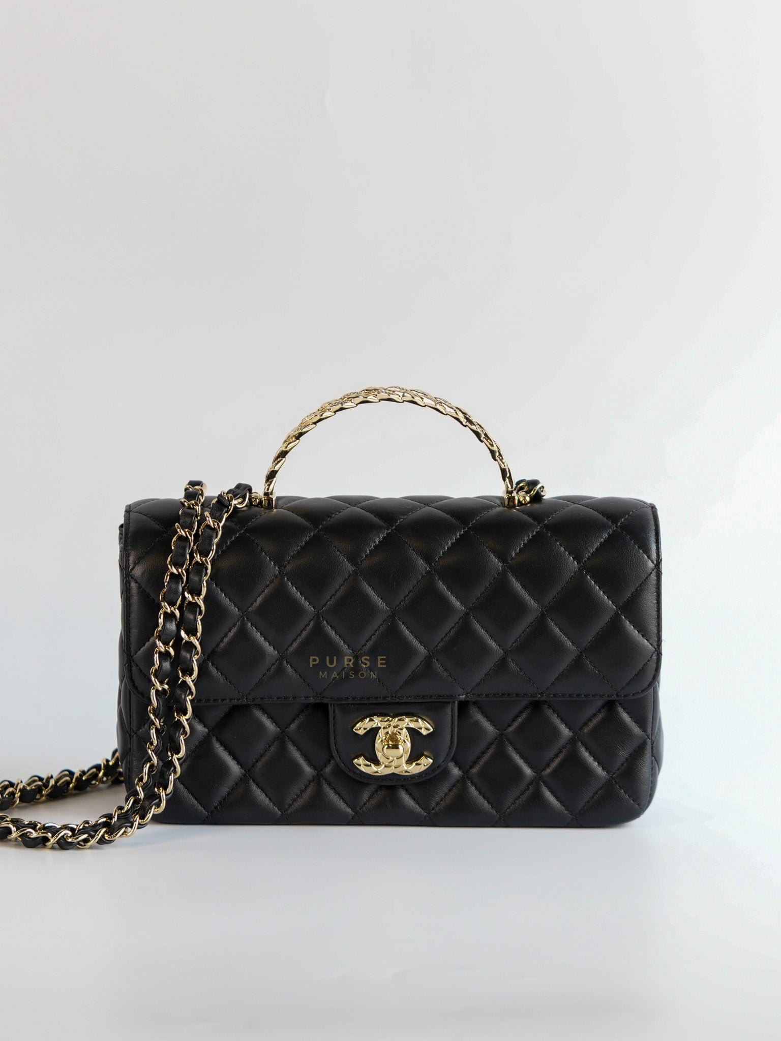 24A Mini Rectangular Top Handle in Lambskin Leather and Light Gold Hardware(Microchip) | Purse Maison Luxury Bags Shop