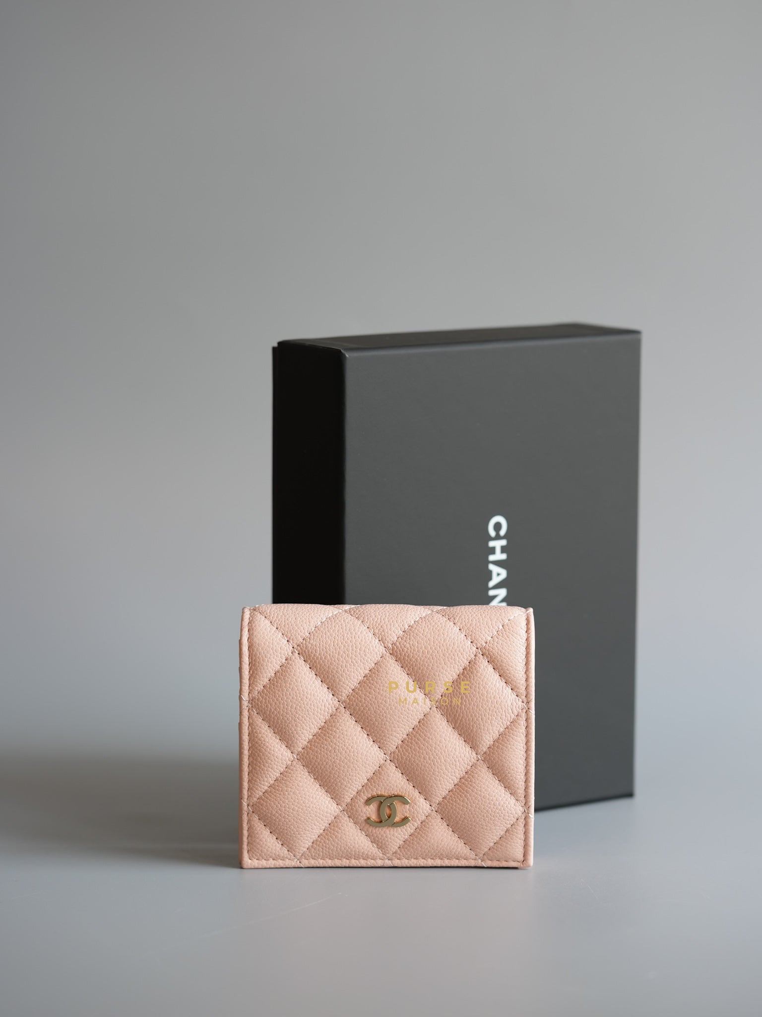 24C Cruise Folding Wallet in Peachy Pink Caviar Leather and Gold Hardware (microchip) | Purse Maison Luxury Bags Shop