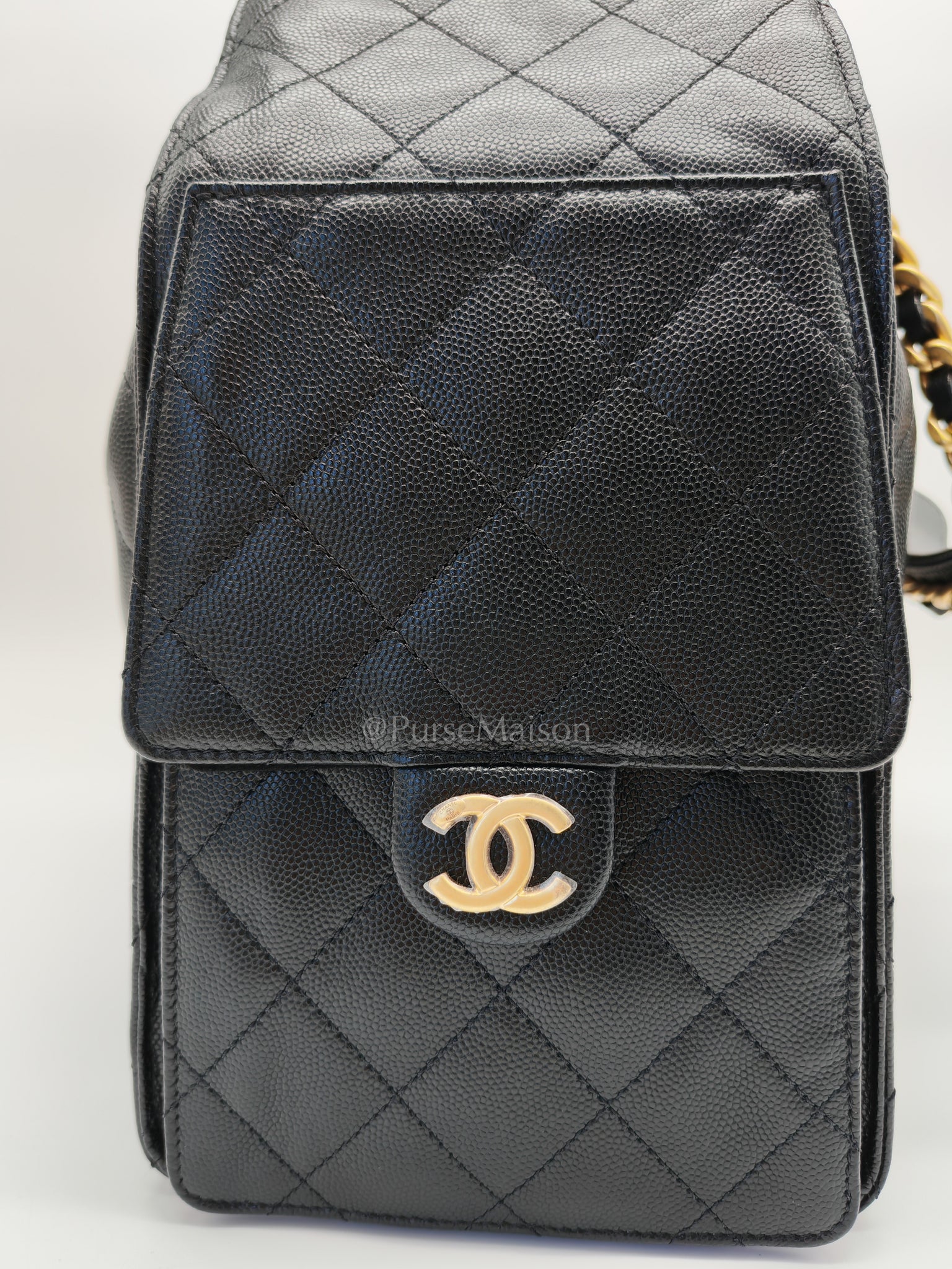 25 Medium in Black Caviar Leather and Aged Gold Hardware (Microchip) | Purse Maison Luxury Bags Shop