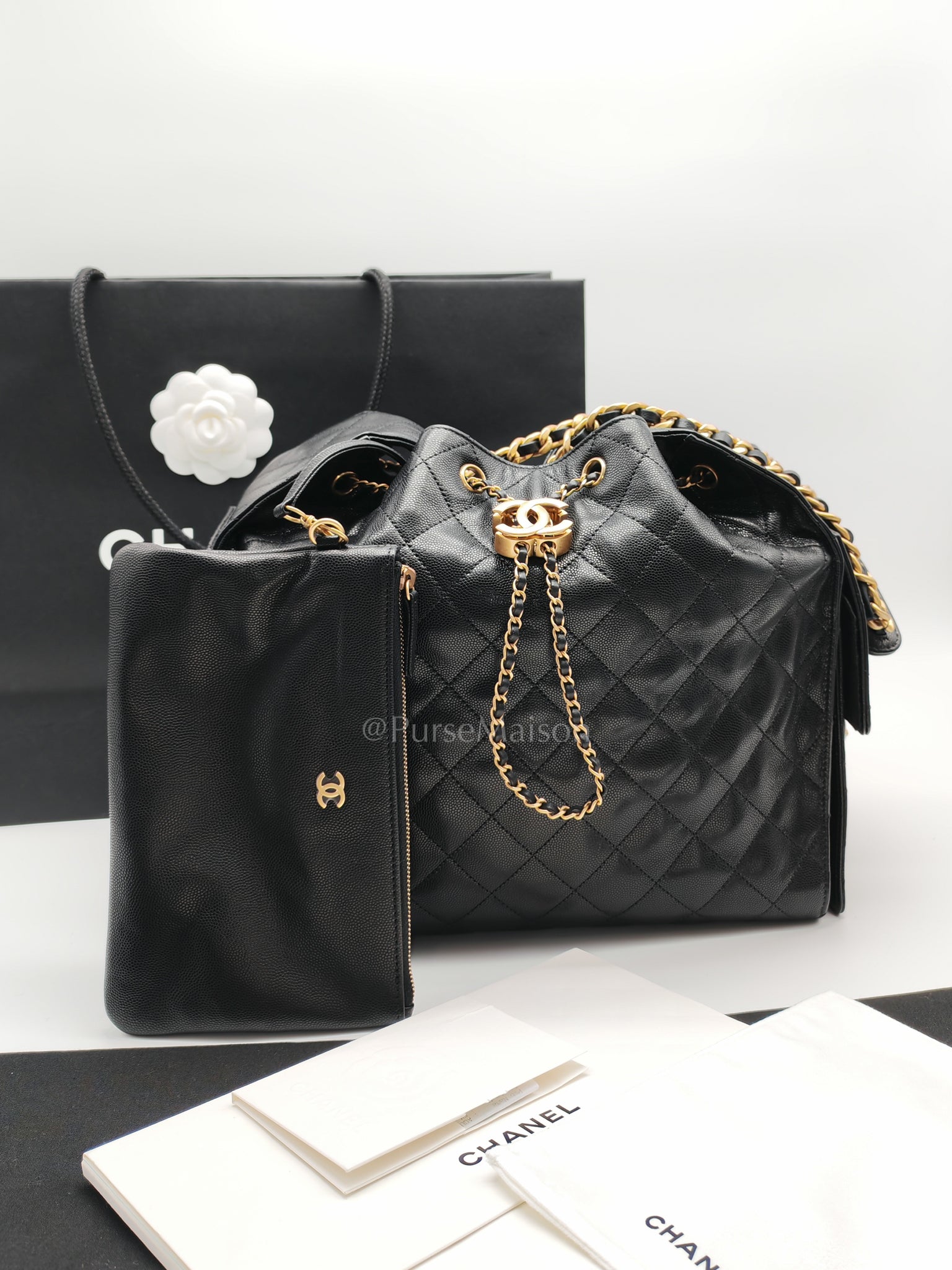 25 Medium in Black Caviar Leather and Aged Gold Hardware (Microchip) | Purse Maison Luxury Bags Shop