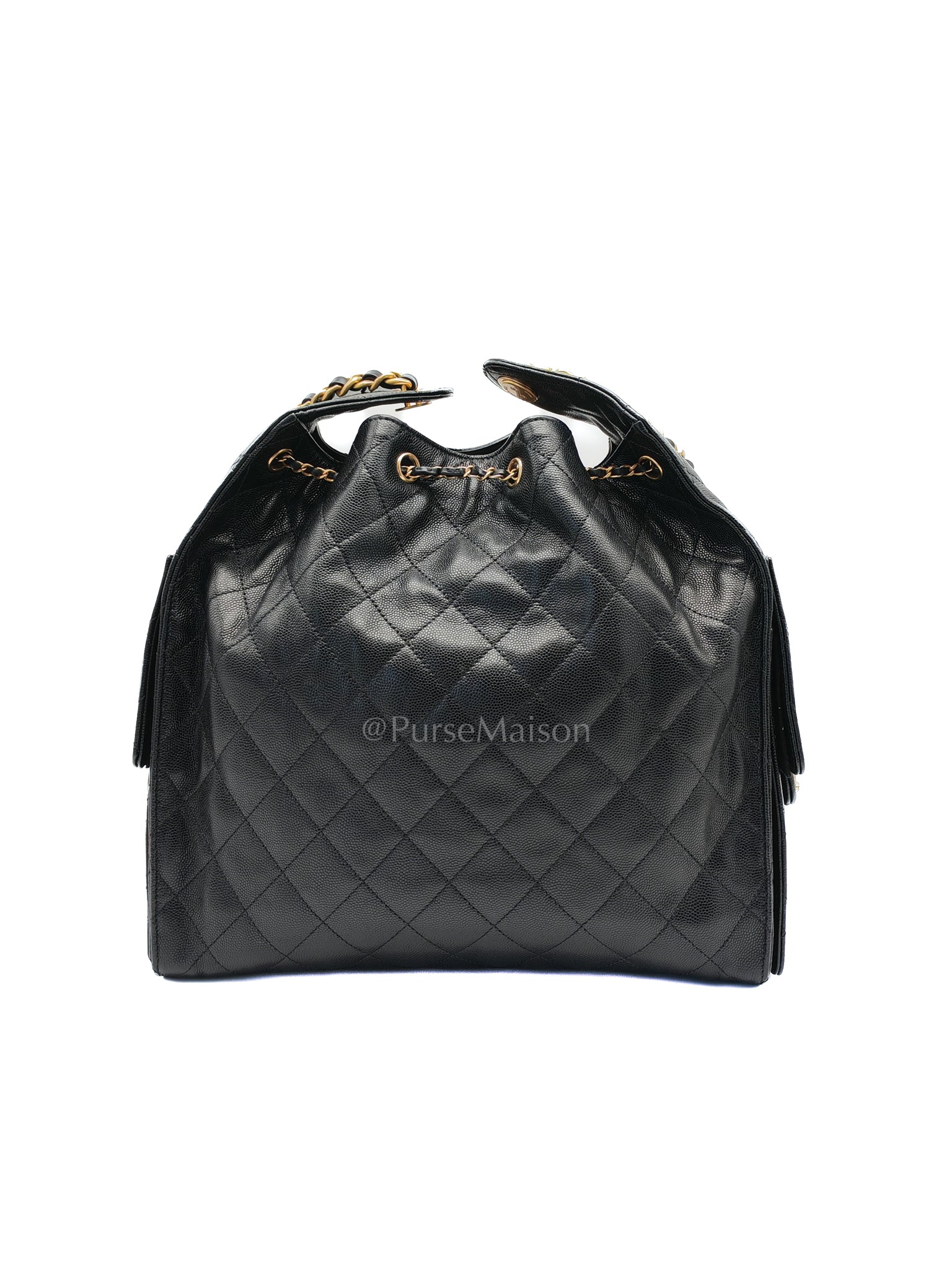 25 Medium in Black Caviar Leather and Aged Gold Hardware (Microchip) | Purse Maison Luxury Bags Shop