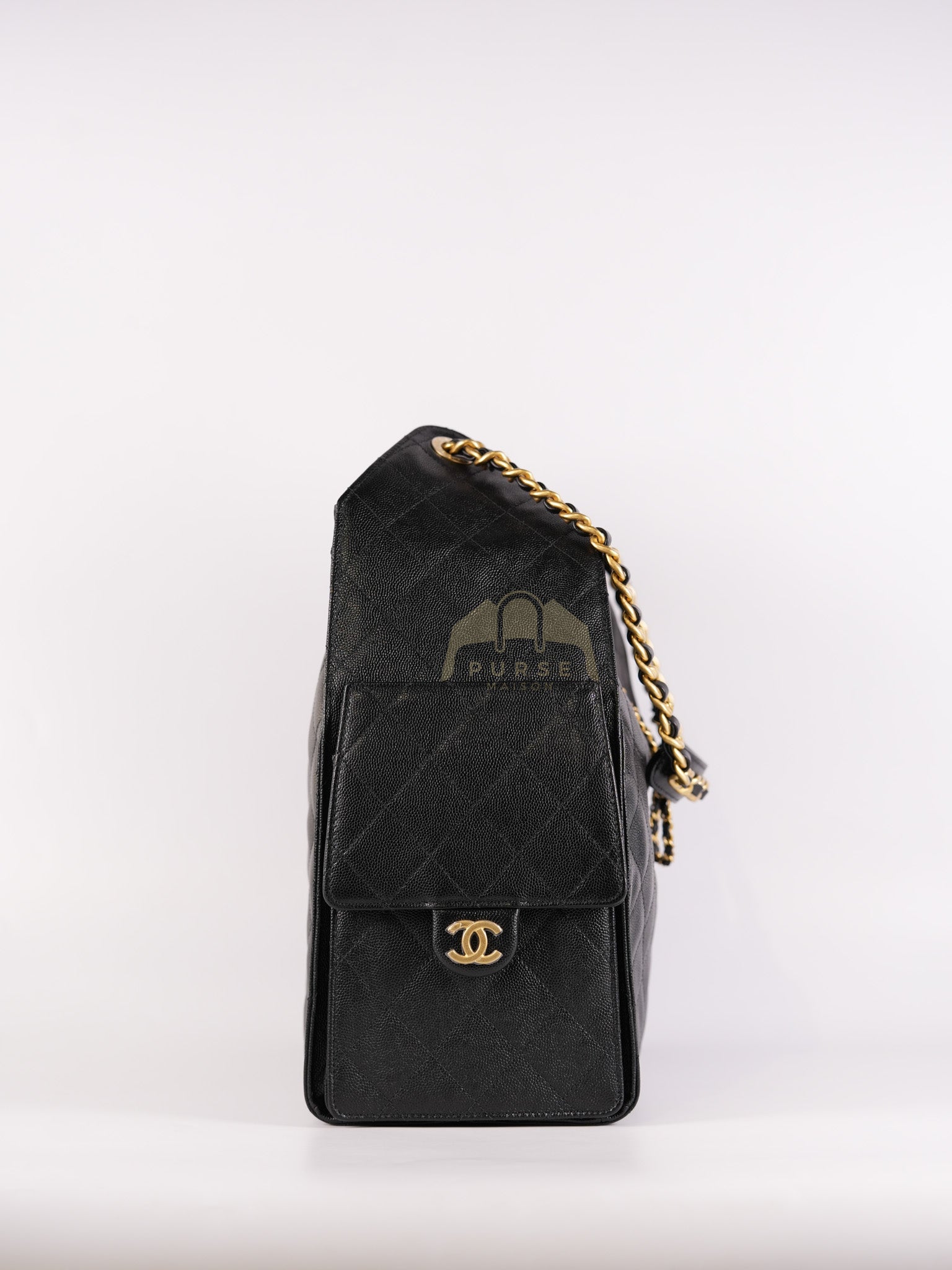 25 Medium in Black Caviar Leather and Aged Gold Hardware (Microchip) | Purse Maison Luxury Bags Shop