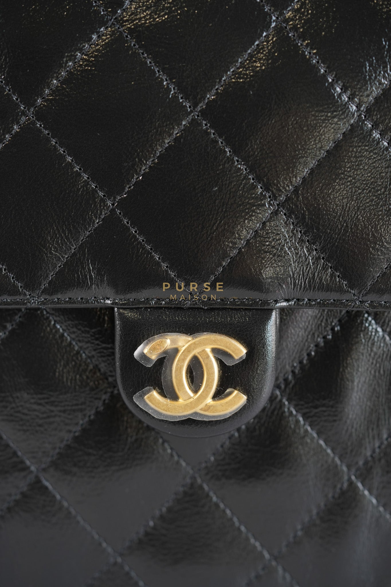 25 Medium in Black Glazed Calfskin Leather Mixed Hardware (Microchip) | Purse Maison Luxury Bags Shop