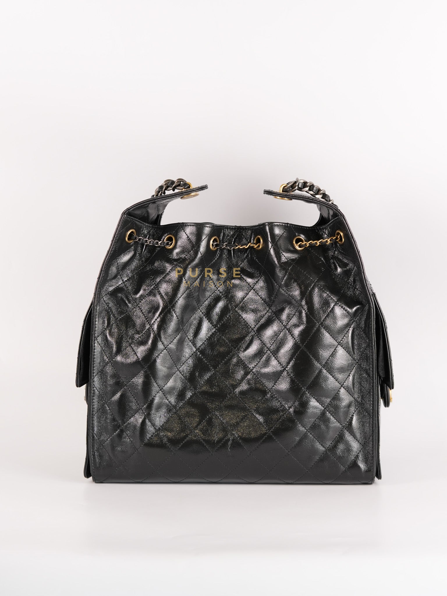 25 Medium in Black Glazed Calfskin Leather Mixed Hardware (Microchip) | Purse Maison Luxury Bags Shop