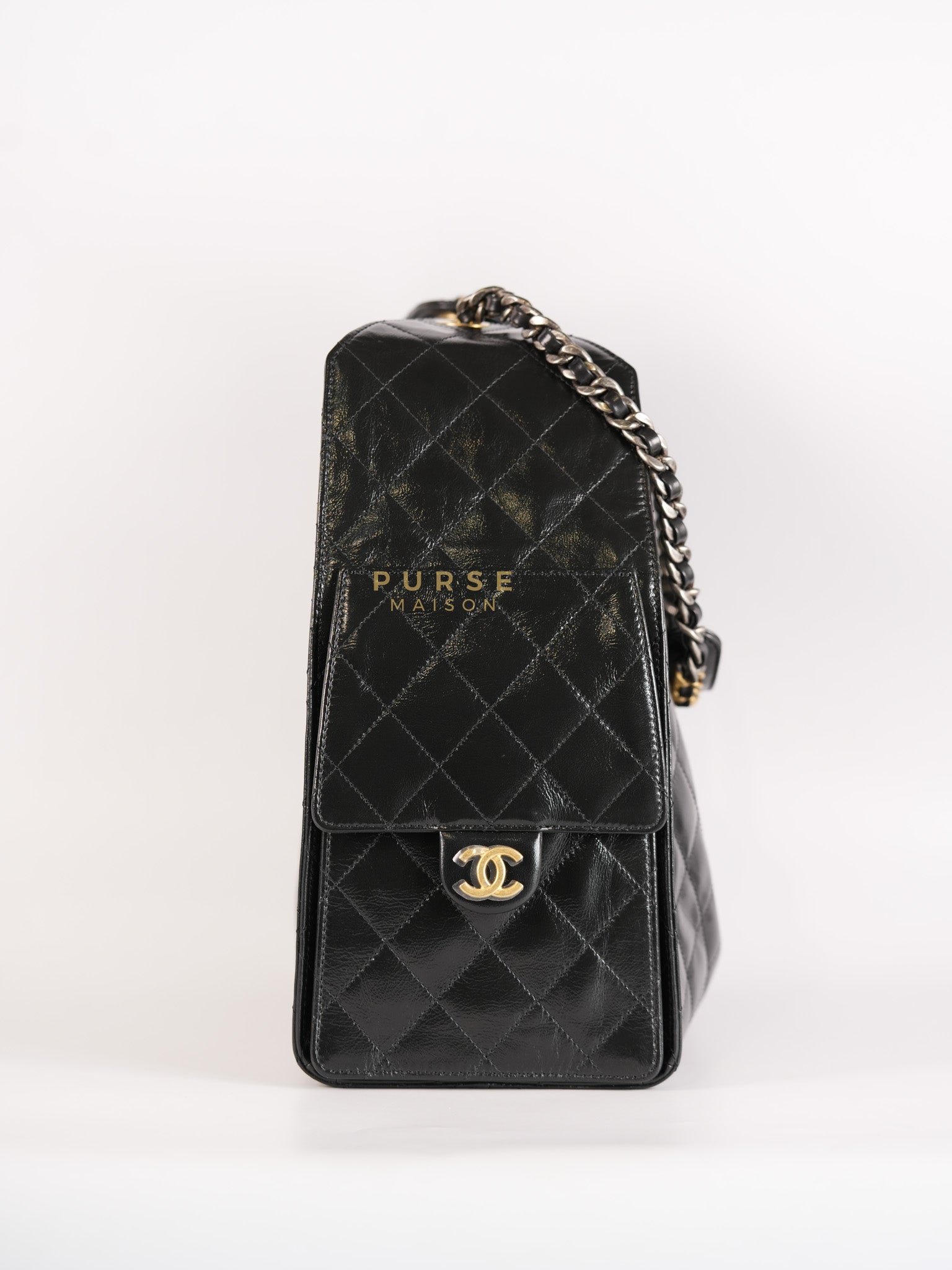 25 Medium in Black Glazed Calfskin Leather Mixed Hardware (Microchip) | Purse Maison Luxury Bags Shop