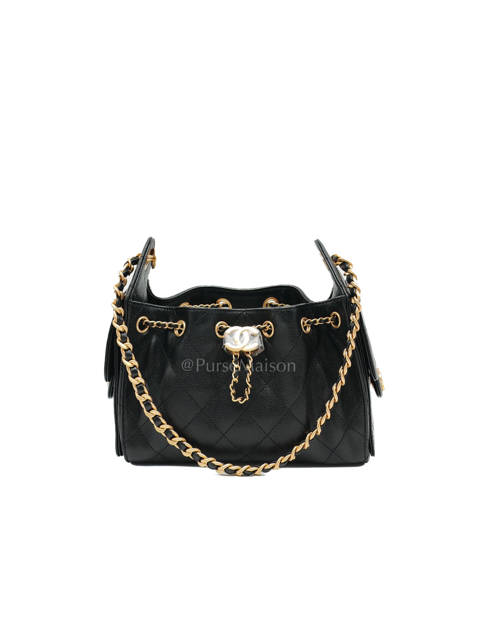 25 Mini Black Caviar Leather in Aged Gold Hardware Microchip(H9****EA) | Purse Maison Luxury Bags Shop