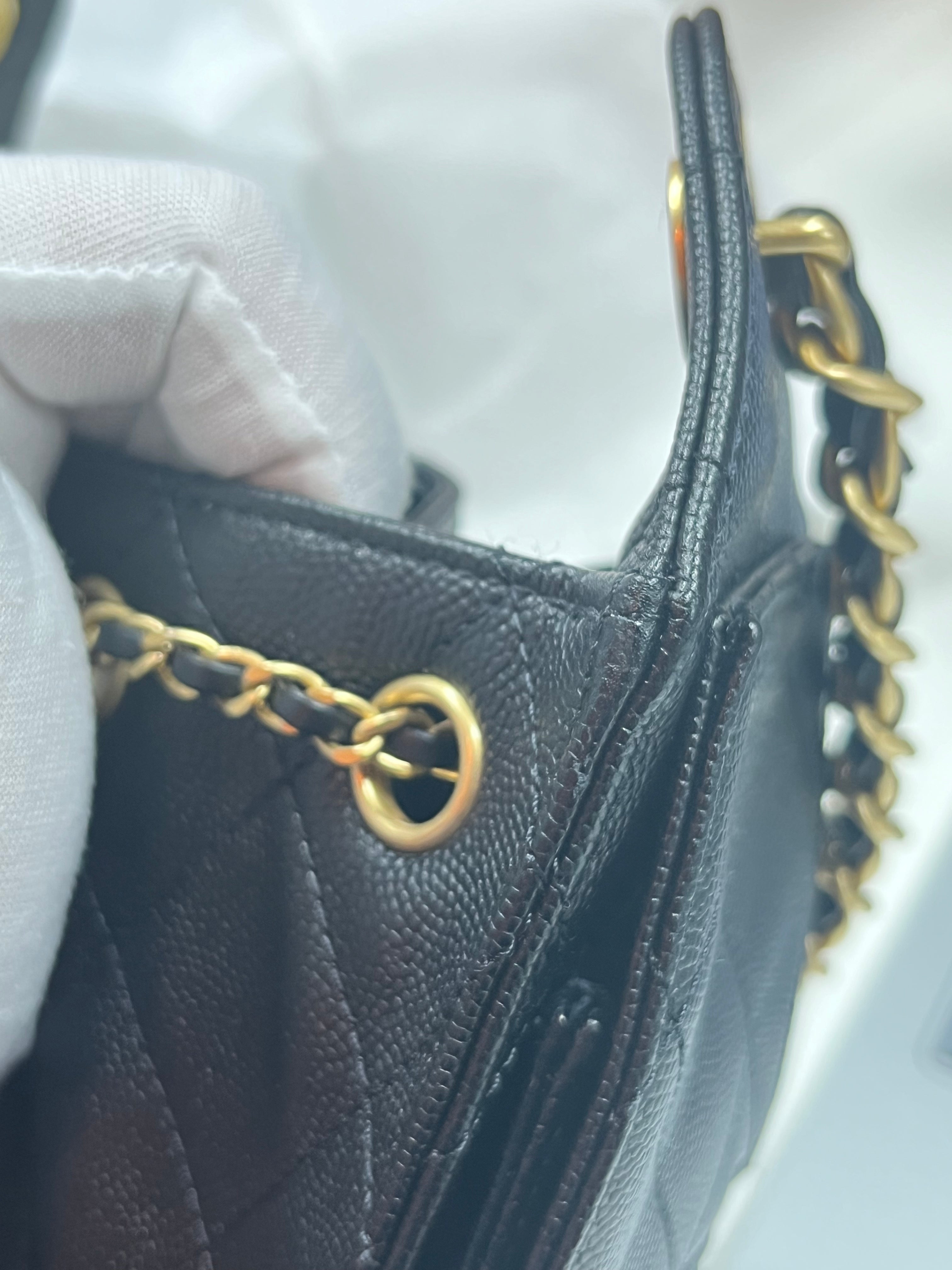 25 Mini Black Caviar Leather in Aged Gold Hardware Microchip(UL****32) | Purse Maison Luxury Bags Shop
