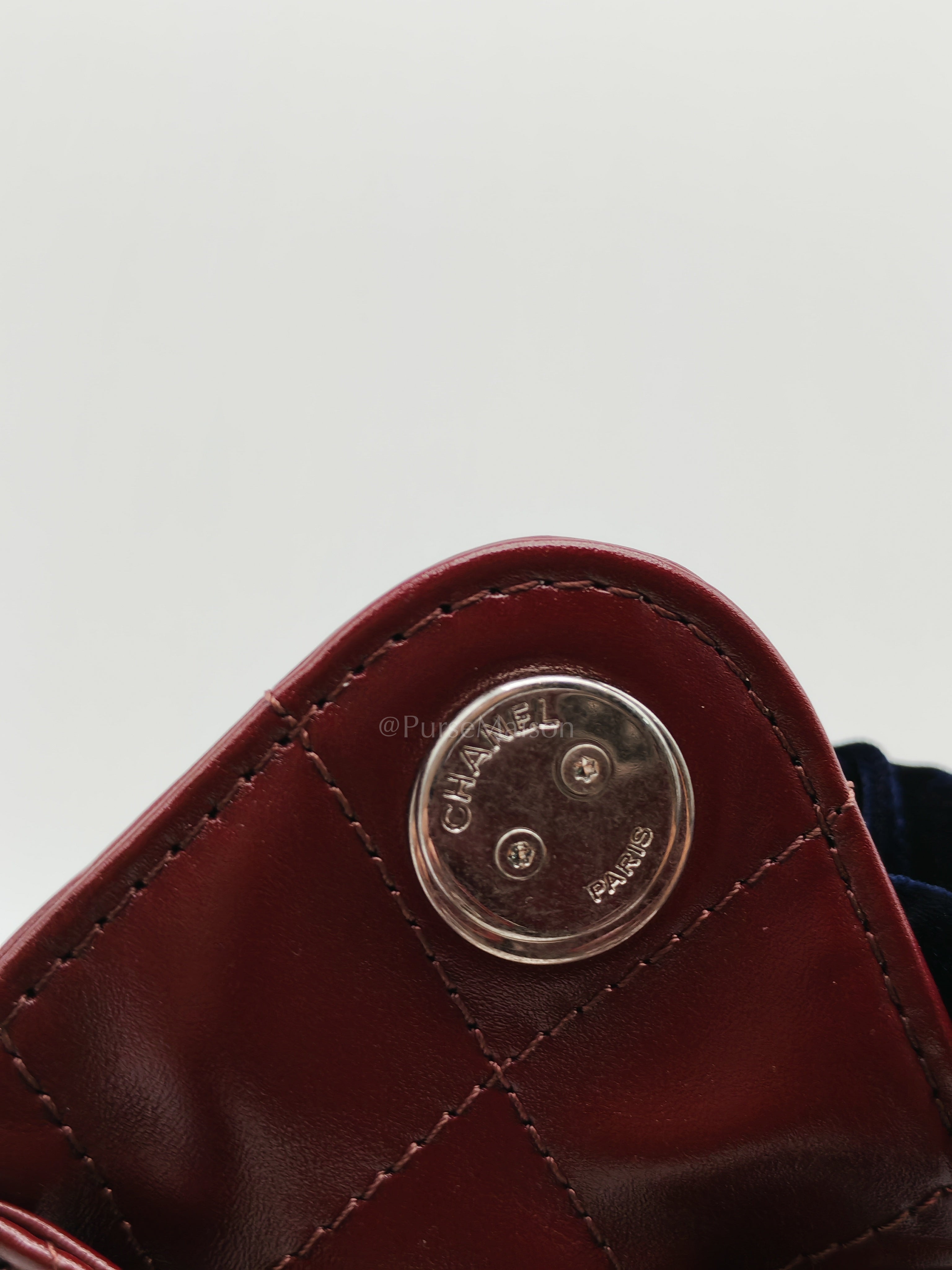 25 Mini Dark Burgundy Shiny Calfskin Leather in Silver Hardware (Microchip) | Purse Maison Luxury Bags Shop