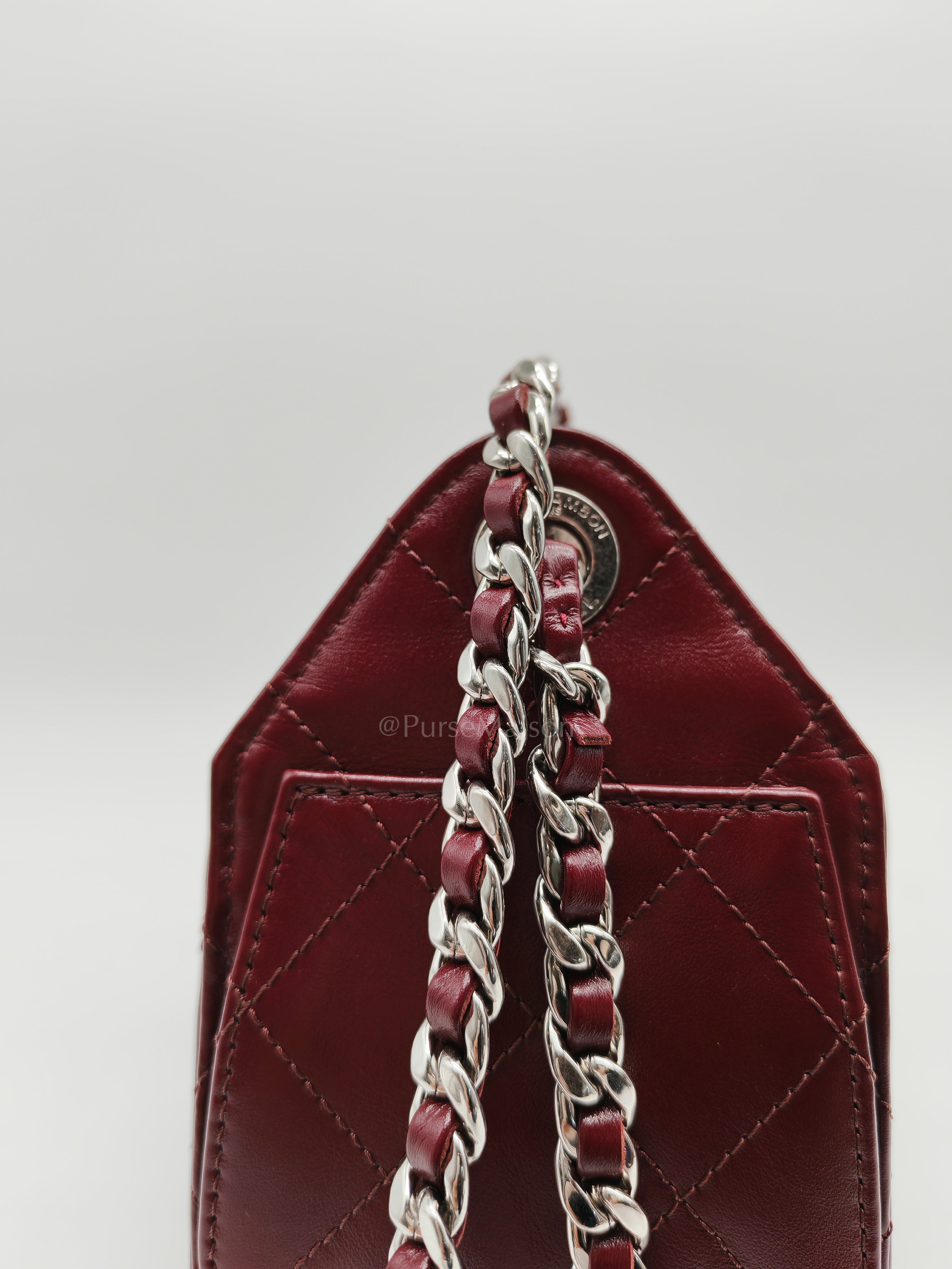 25 Mini Dark Burgundy Shiny Calfskin Leather in Silver Hardware (Microchip) | Purse Maison Luxury Bags Shop