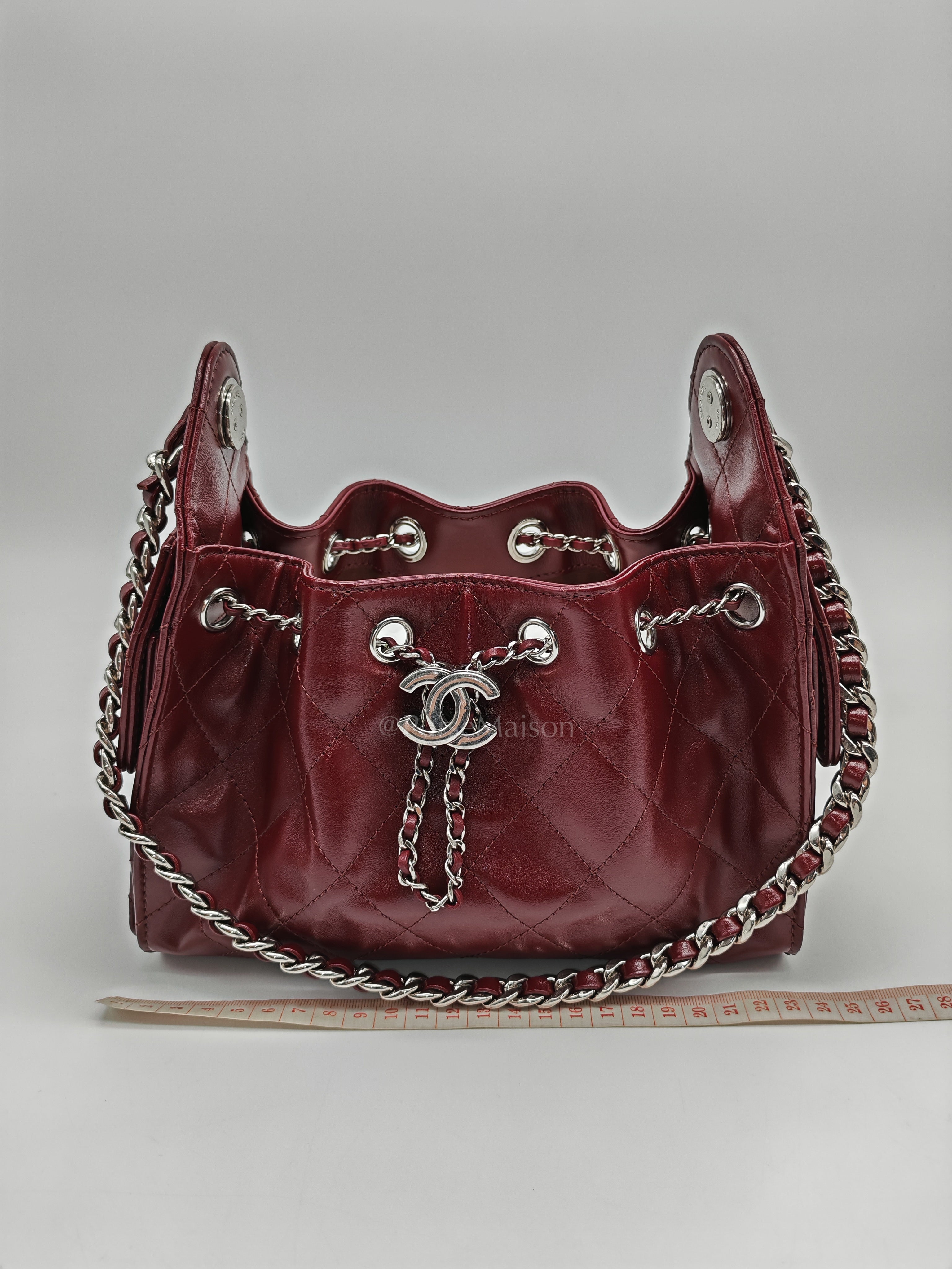 25 Mini Dark Burgundy Shiny Calfskin Leather in Silver Hardware (Microchip) | Purse Maison Luxury Bags Shop