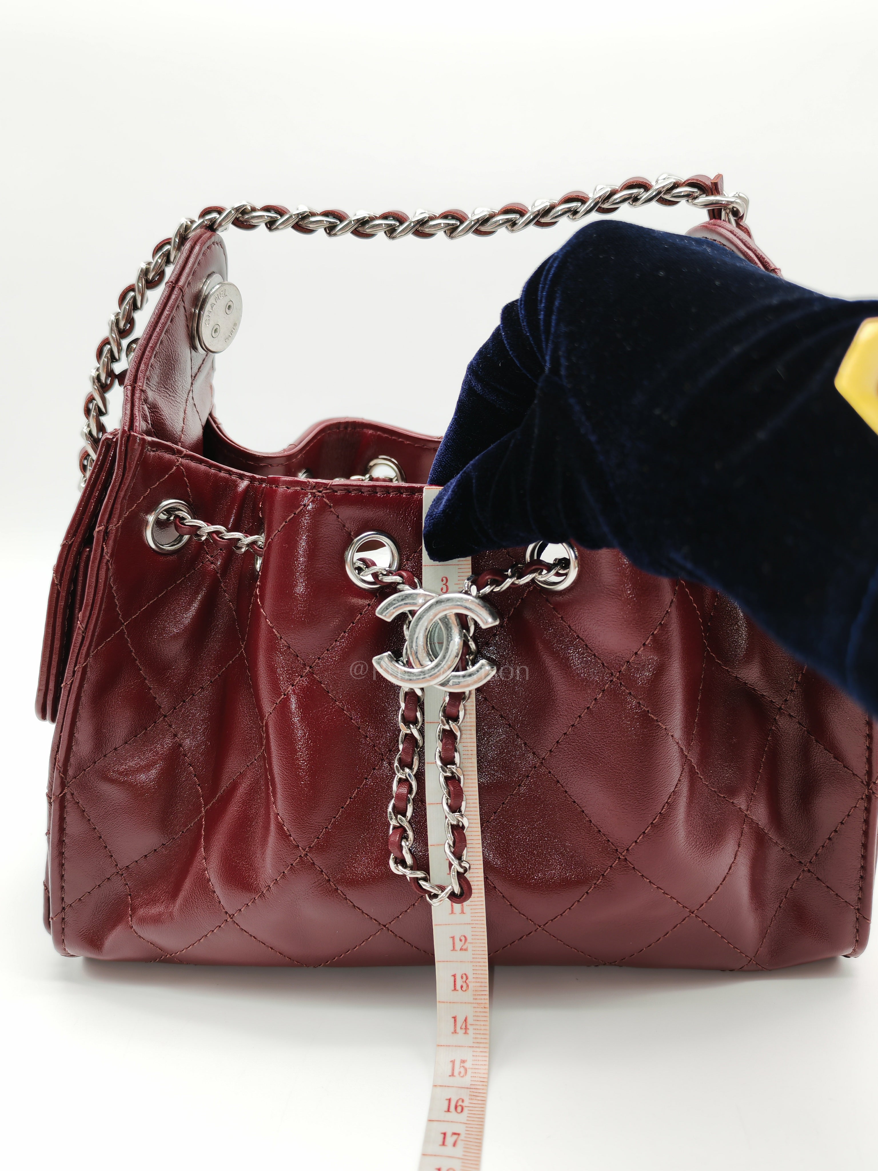 25 Mini Dark Burgundy Shiny Calfskin Leather in Silver Hardware (Microchip) | Purse Maison Luxury Bags Shop