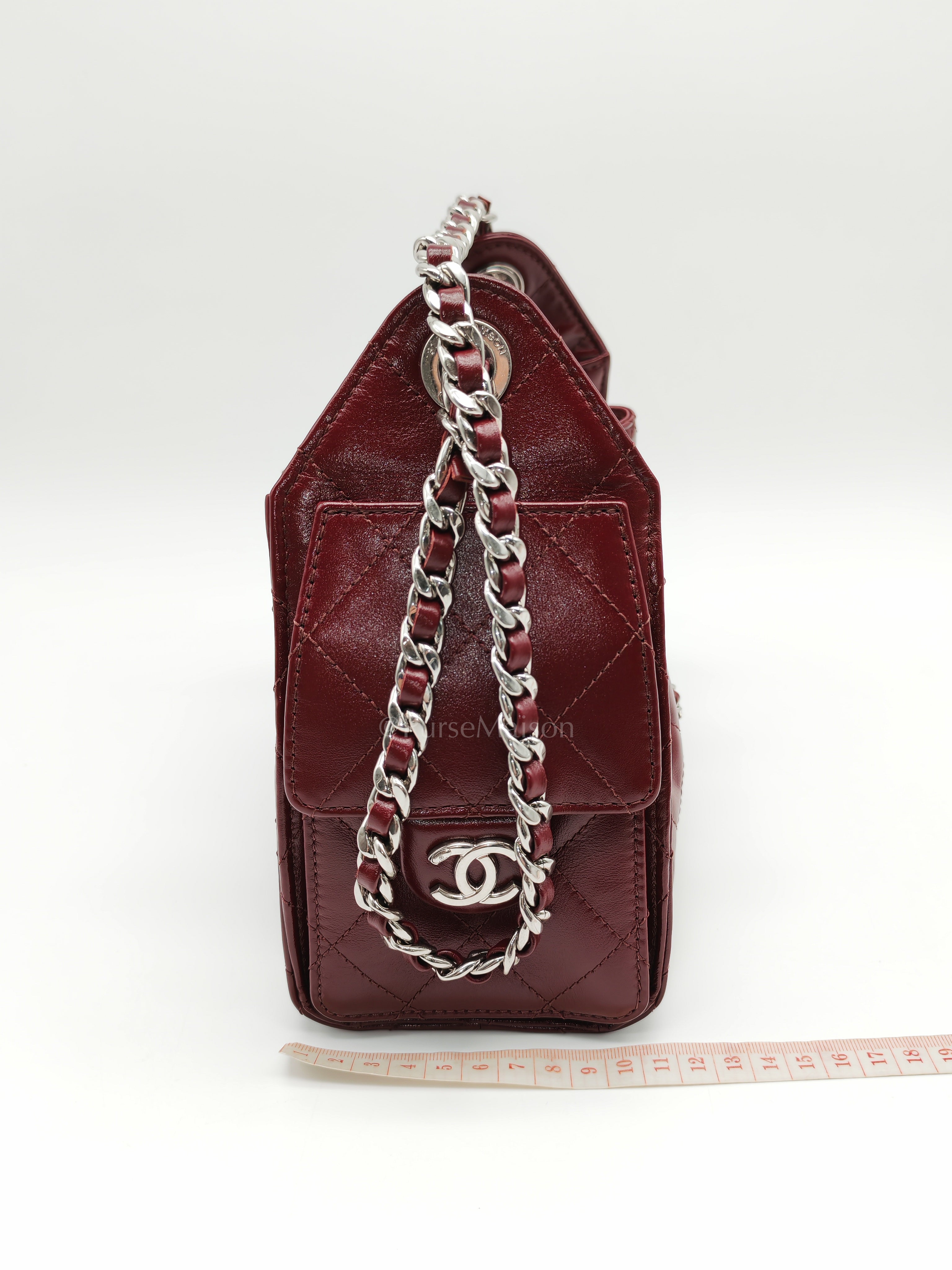 25 Mini Dark Burgundy Shiny Calfskin Leather in Silver Hardware (Microchip) | Purse Maison Luxury Bags Shop
