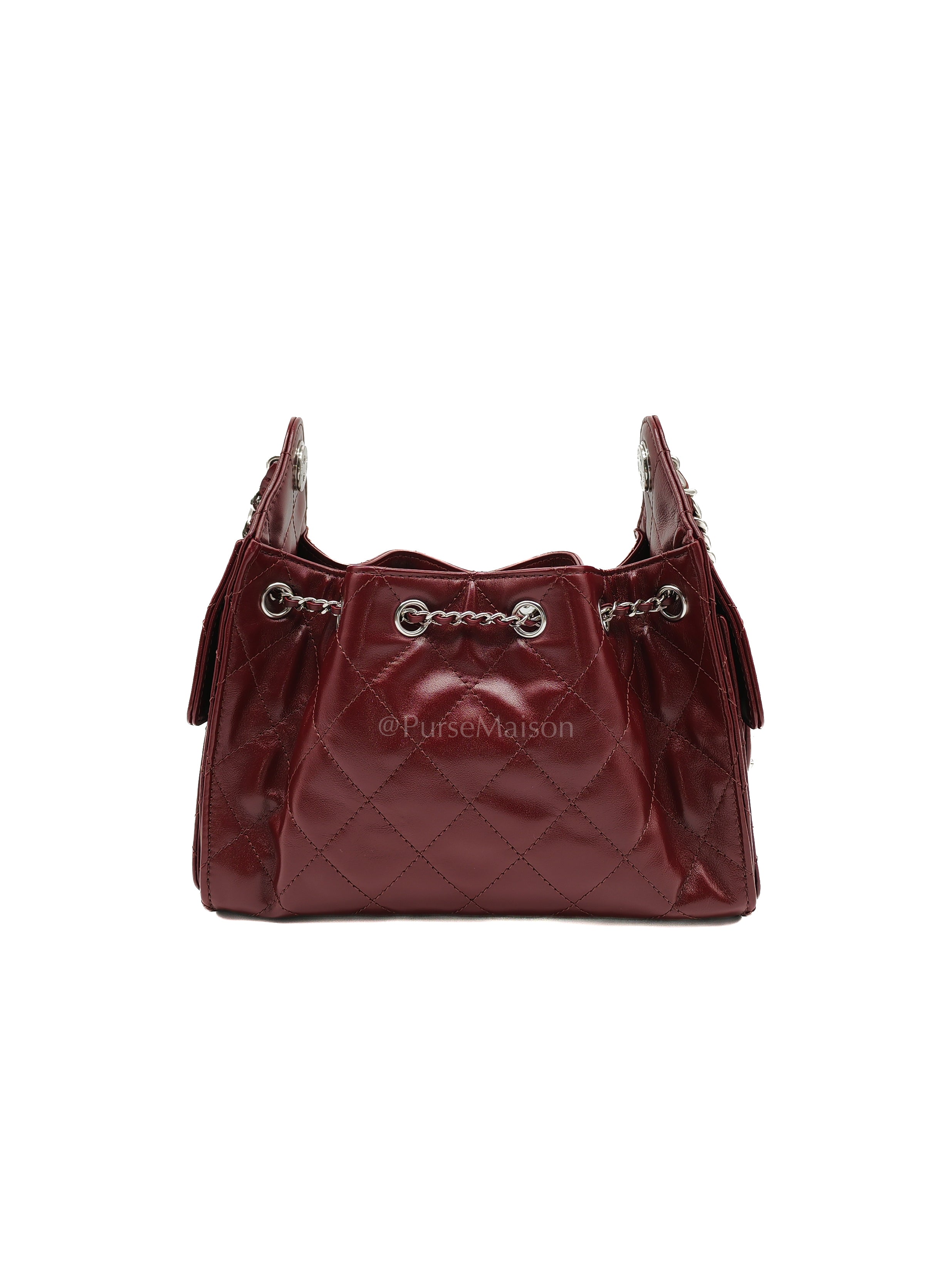 25 Mini Dark Burgundy Shiny Calfskin Leather in Silver Hardware (Microchip) | Purse Maison Luxury Bags Shop