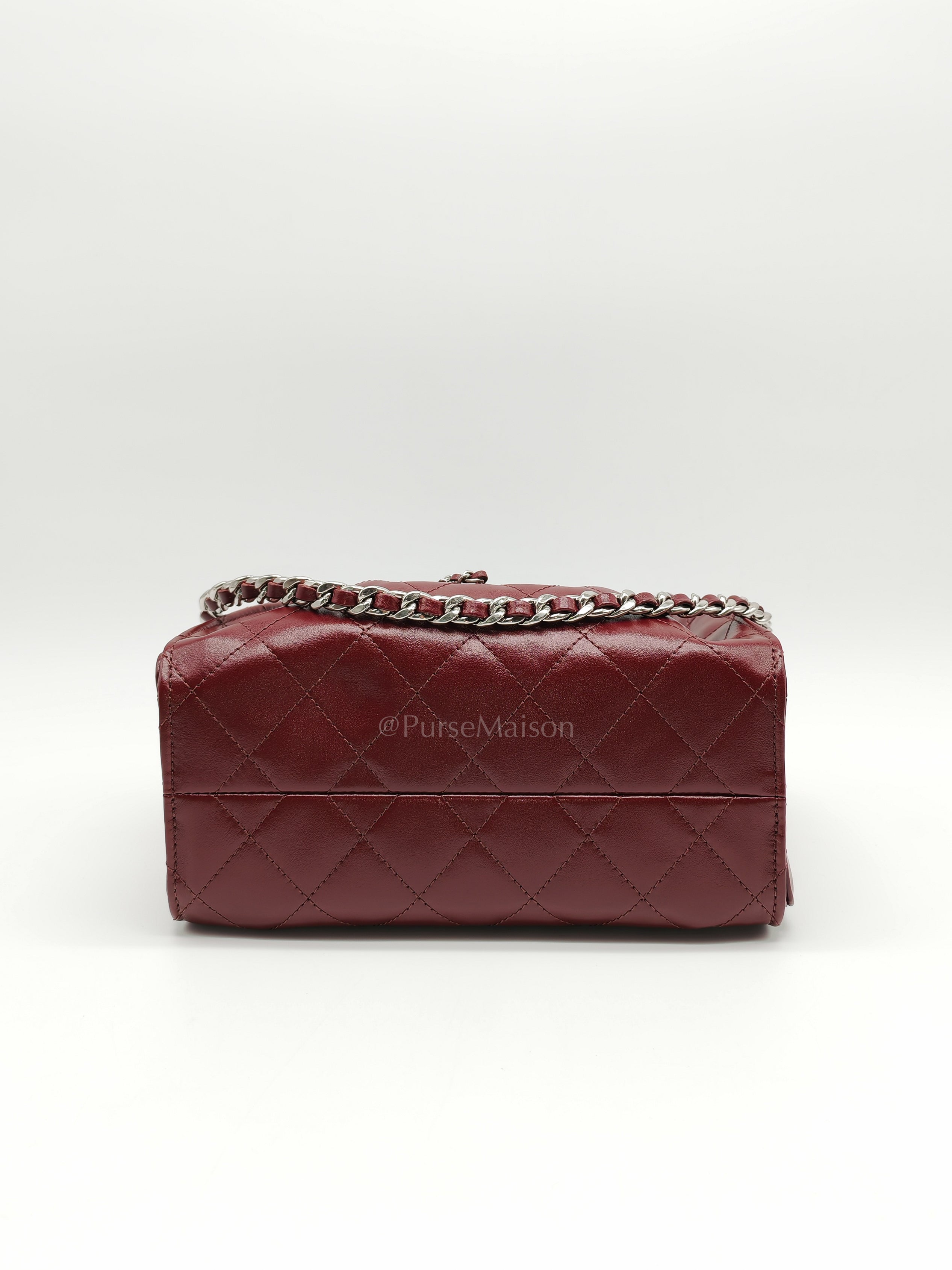 25 Mini Dark Burgundy Shiny Calfskin Leather in Silver Hardware (Microchip) | Purse Maison Luxury Bags Shop