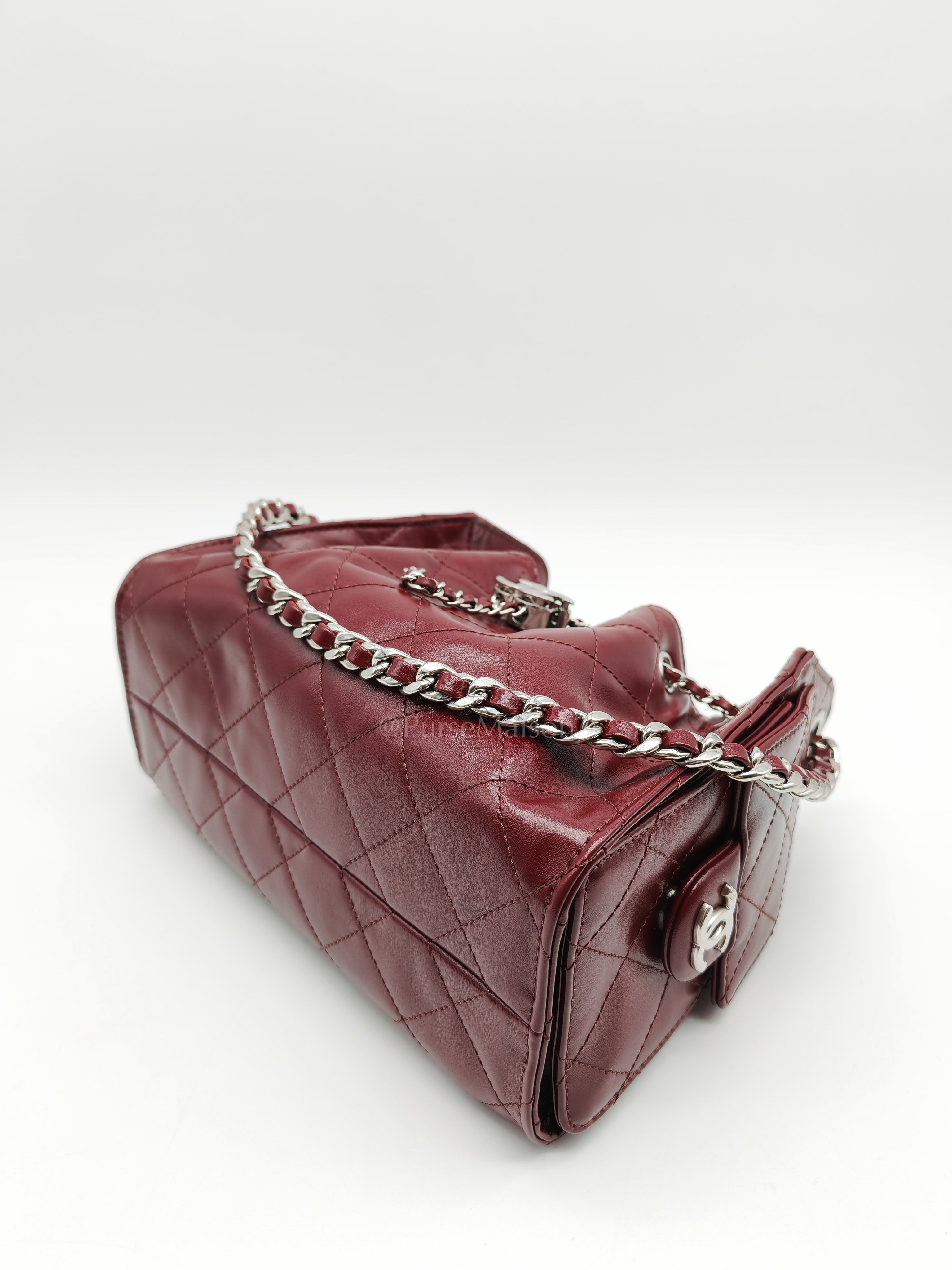 25 Mini Dark Burgundy Shiny Calfskin Leather in Silver Hardware (Microchip) | Purse Maison Luxury Bags Shop