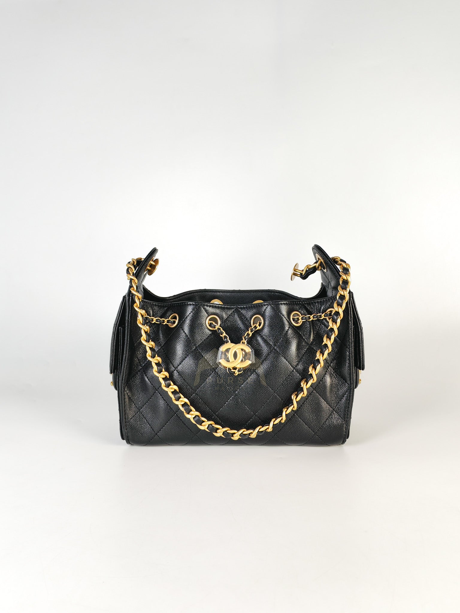 25 Mini in Black Caviar Leather Aged Gold Hardware (Microchip) | Purse Maison Luxury Bags Shop