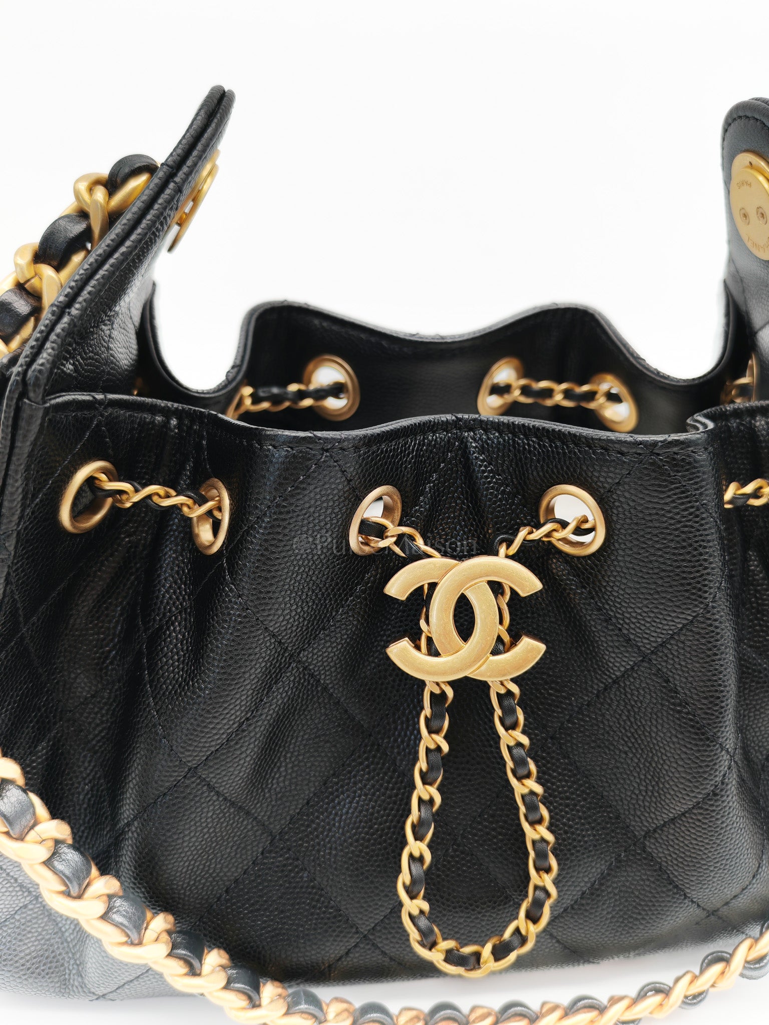 25 Mini in Black Caviar Leather Aged Gold Hardware(Microchip) | Purse Maison Luxury Bags Shop