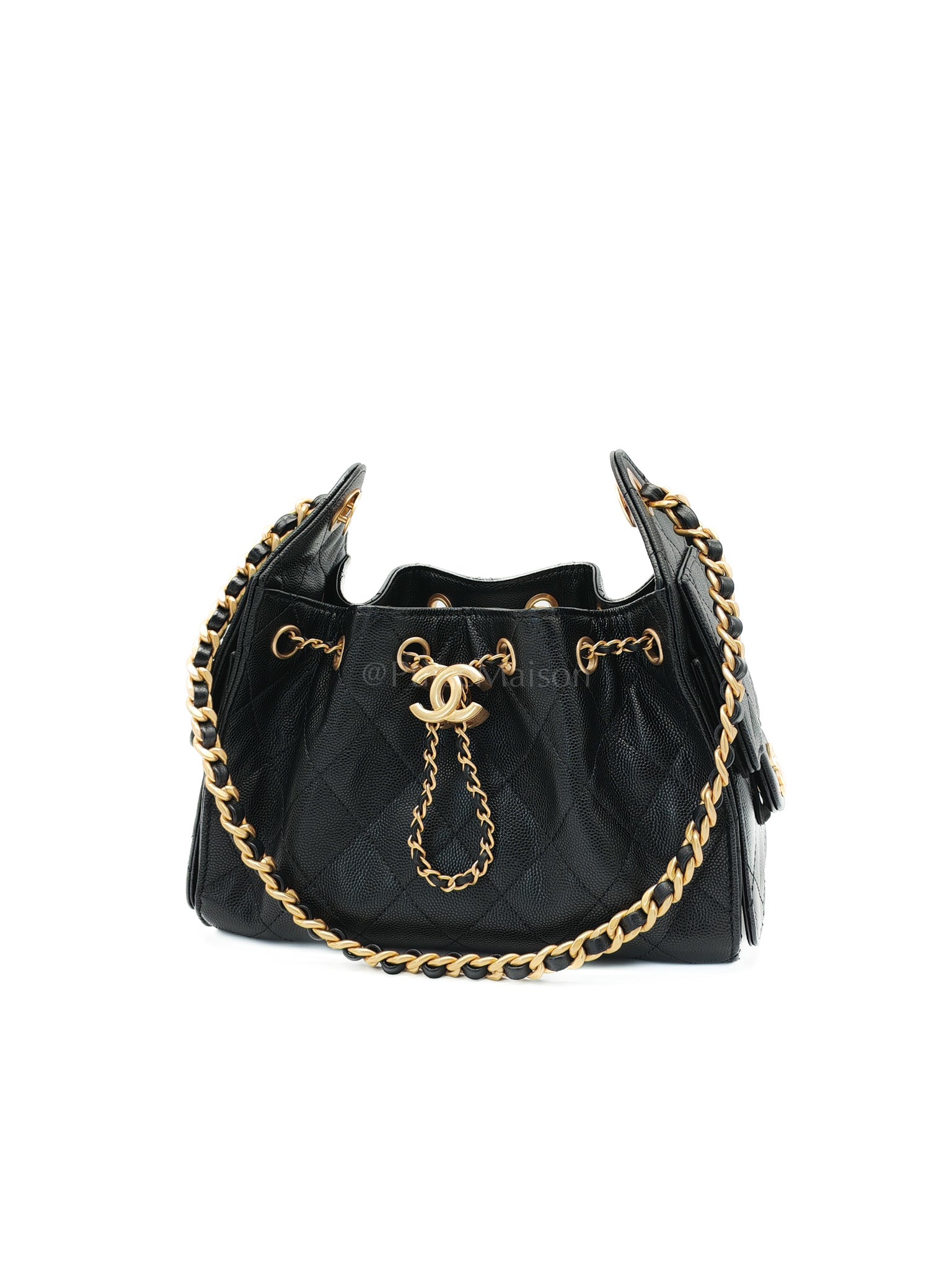 25 Mini in Black Caviar Leather Aged Gold Hardware(Microchip) | Purse Maison Luxury Bags Shop