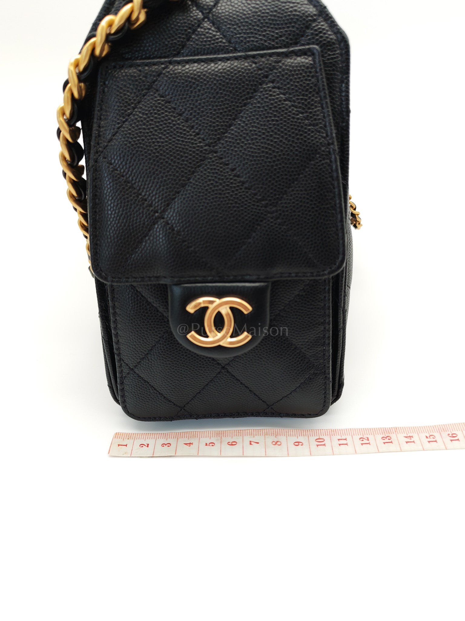25 Mini in Black Caviar Leather Aged Gold Hardware(Microchip) | Purse Maison Luxury Bags Shop