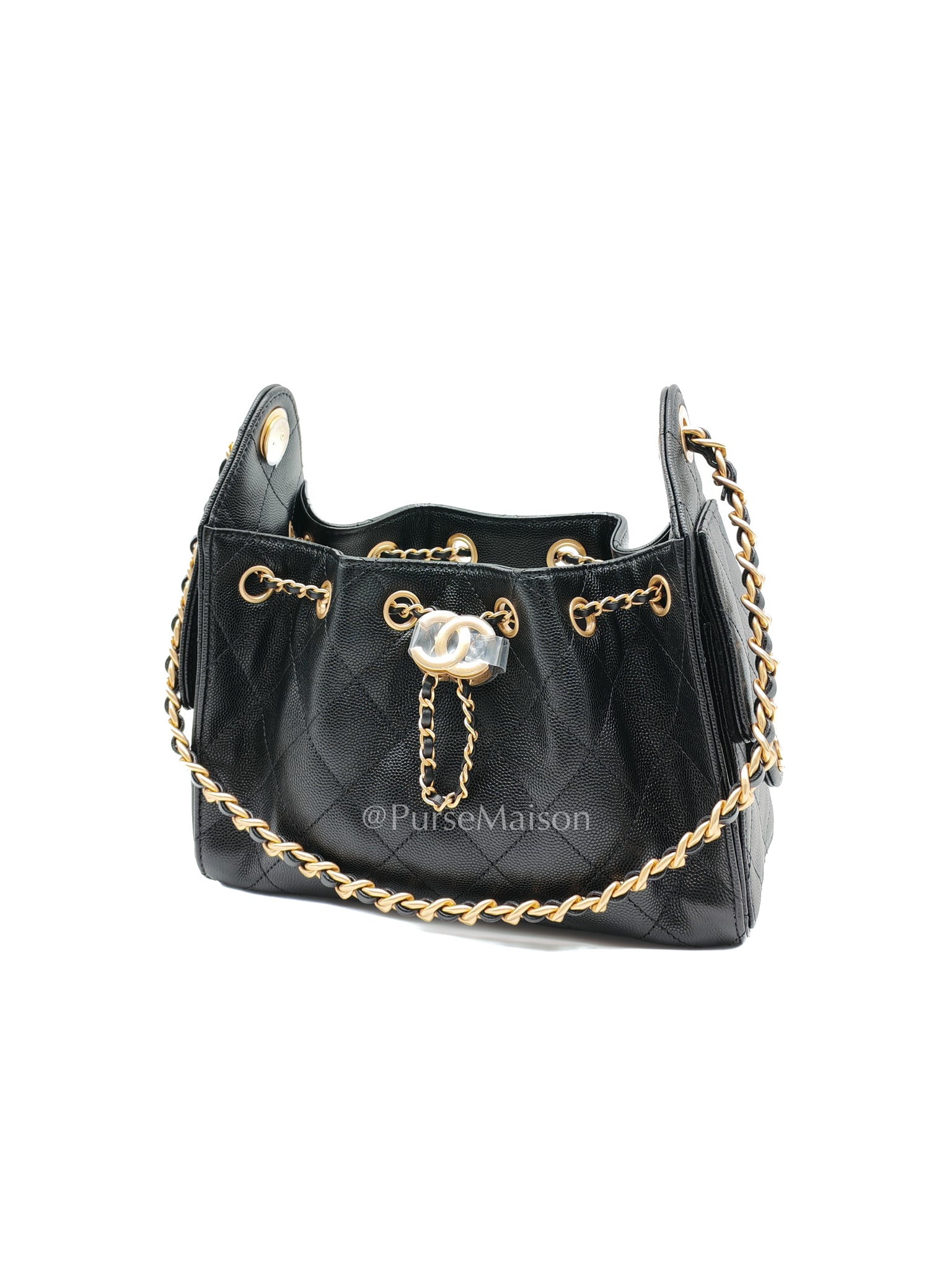 25 Mini in Black Caviar Leather and Aged Gold Hardware (Microchip) | Purse Maison Luxury Bags Shop