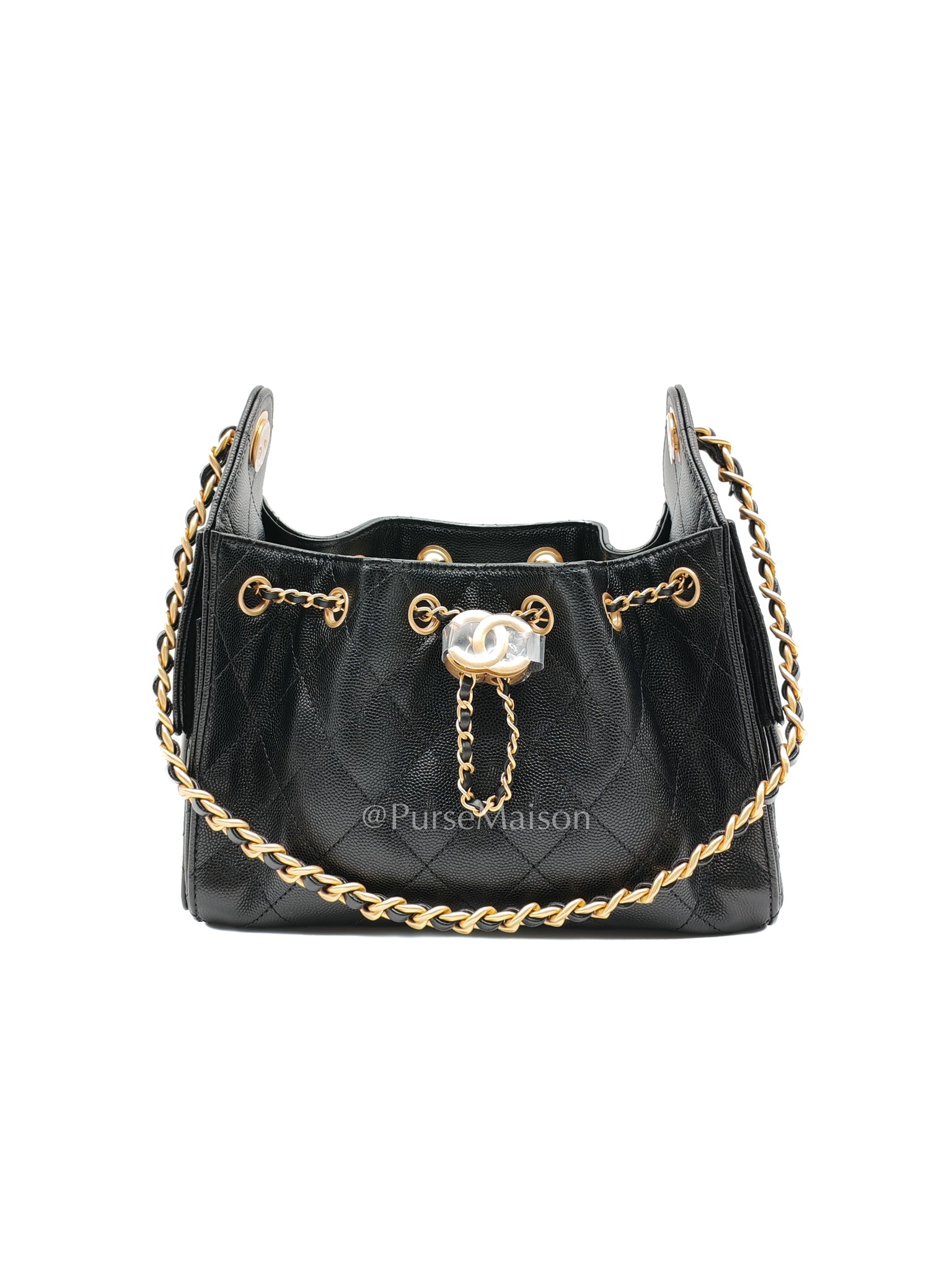 25 Mini in Black Caviar Leather and Aged Gold Hardware (Microchip) | Purse Maison Luxury Bags Shop