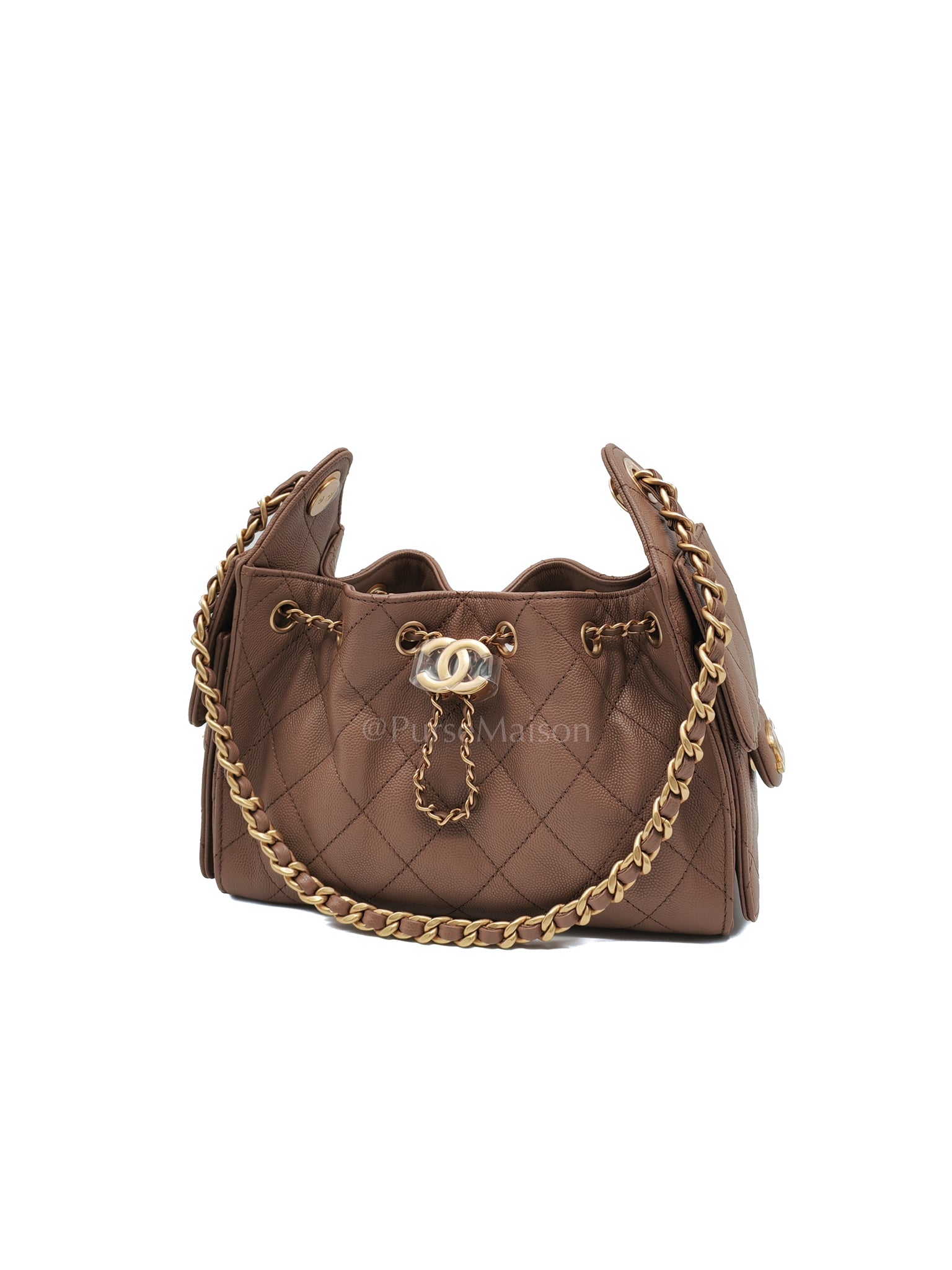 25 Mini in Dark Beige Caviar Leather and Aged Gold Hardware (Microchip) | Purse Maison Luxury Bags Shop